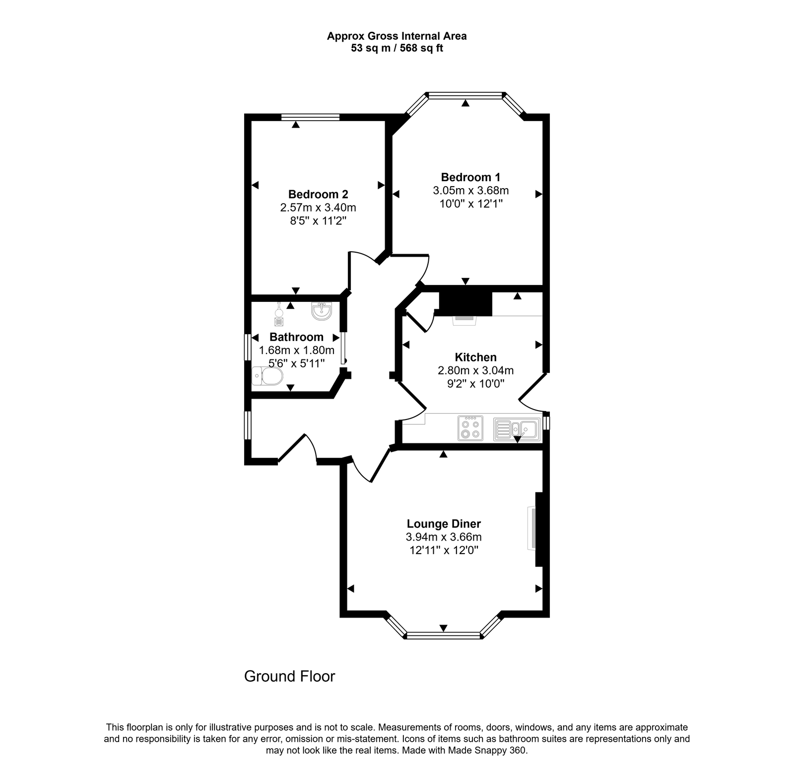 2 bed bungalow for sale in St. Margarets Drive, Rhyl - Property floorplan