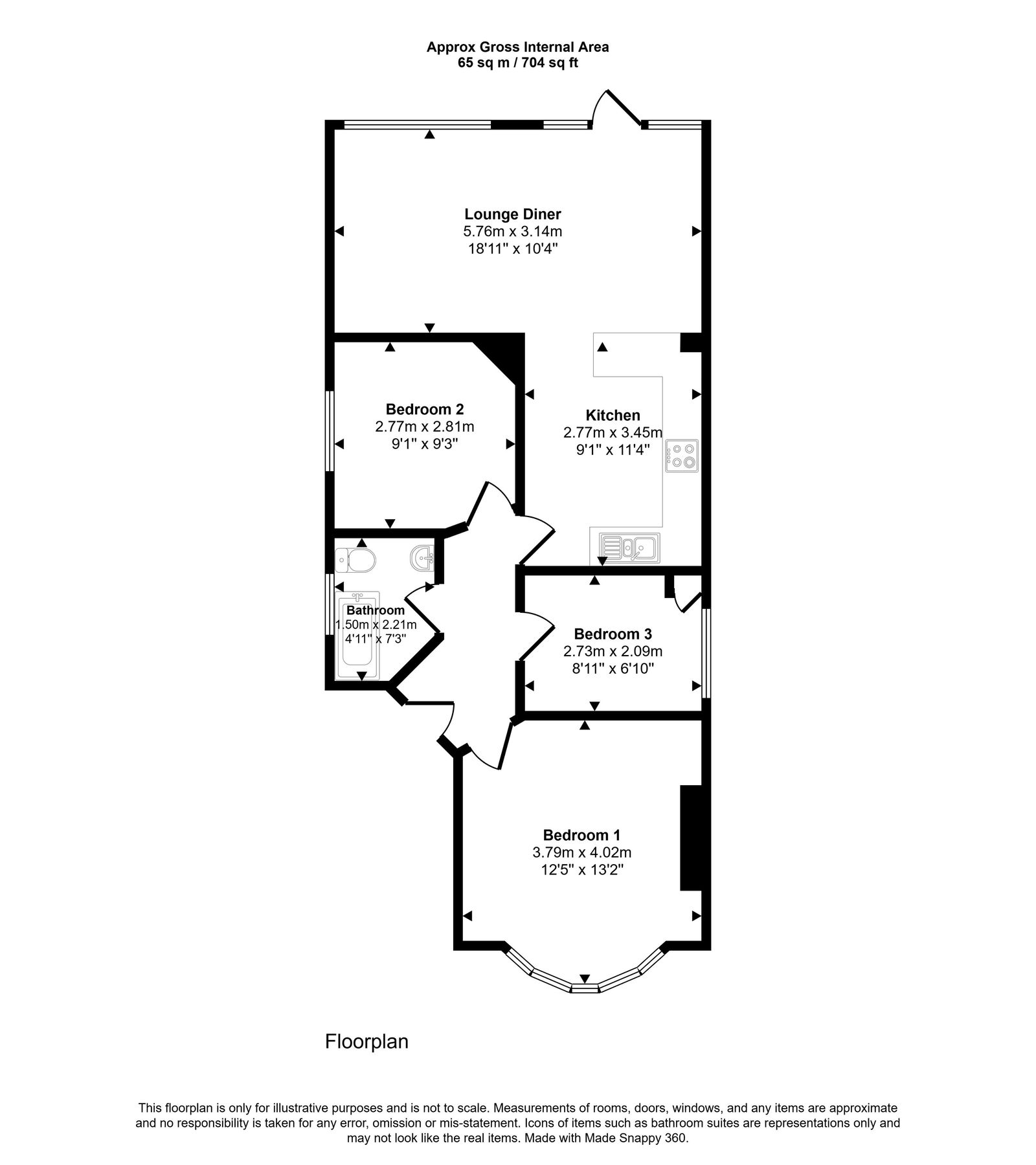 3 bed bungalow for sale in Rhuddlan Road, Rhyl - Property floorplan