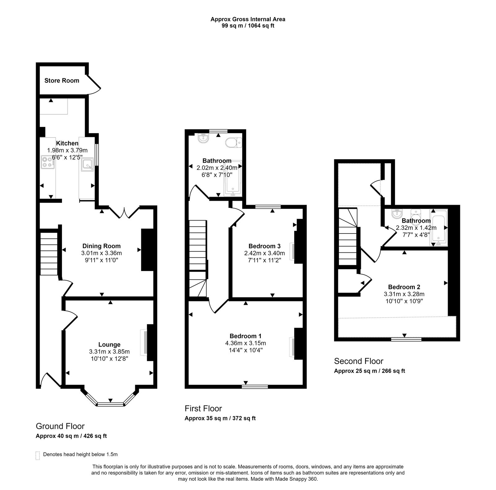 3 bed terraced house for sale in Park View, Mold - Property floorplan