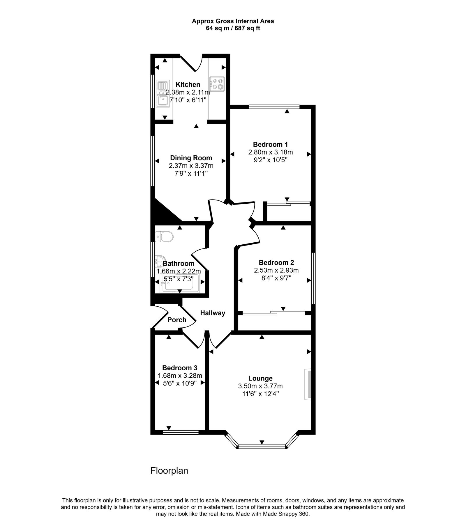 3 bed bungalow for sale in Rosedale Gardens, Rhyl - Property floorplan