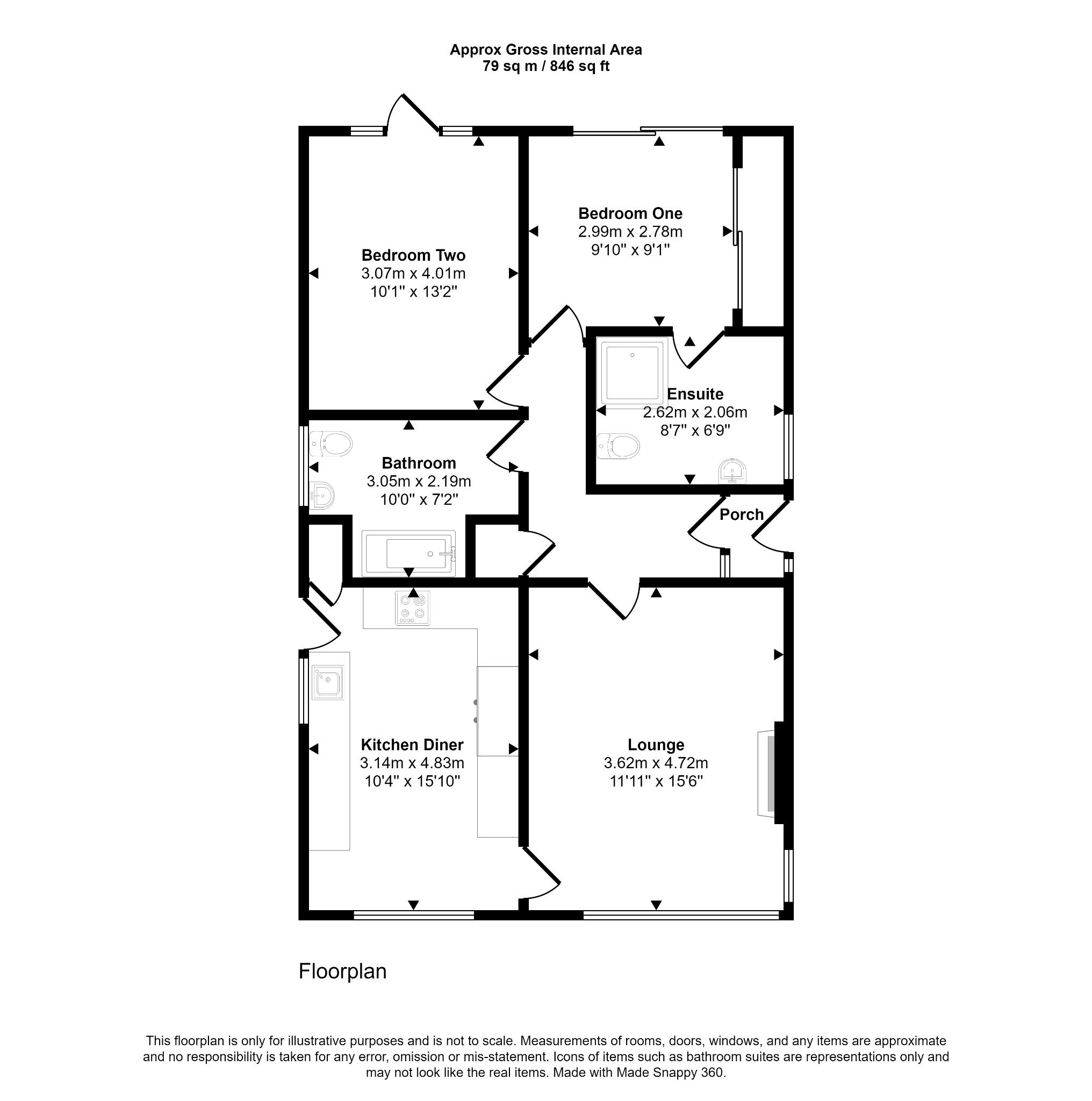 2 bed bungalow for sale in Clayton Drive, Prestatyn - Property floorplan