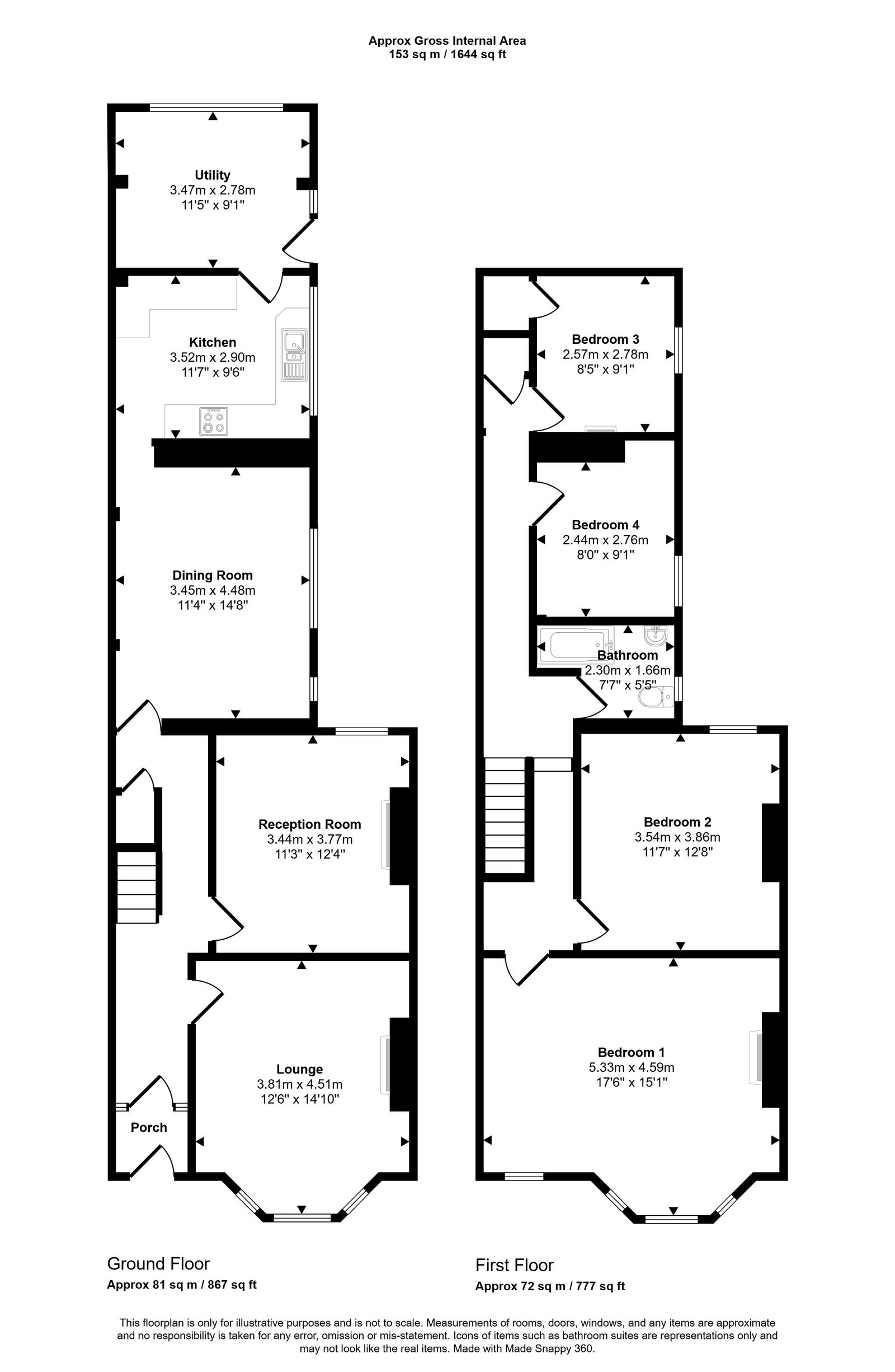 4 bed semi-detached house for sale in Grange Road, Rhyl - Property floorplan