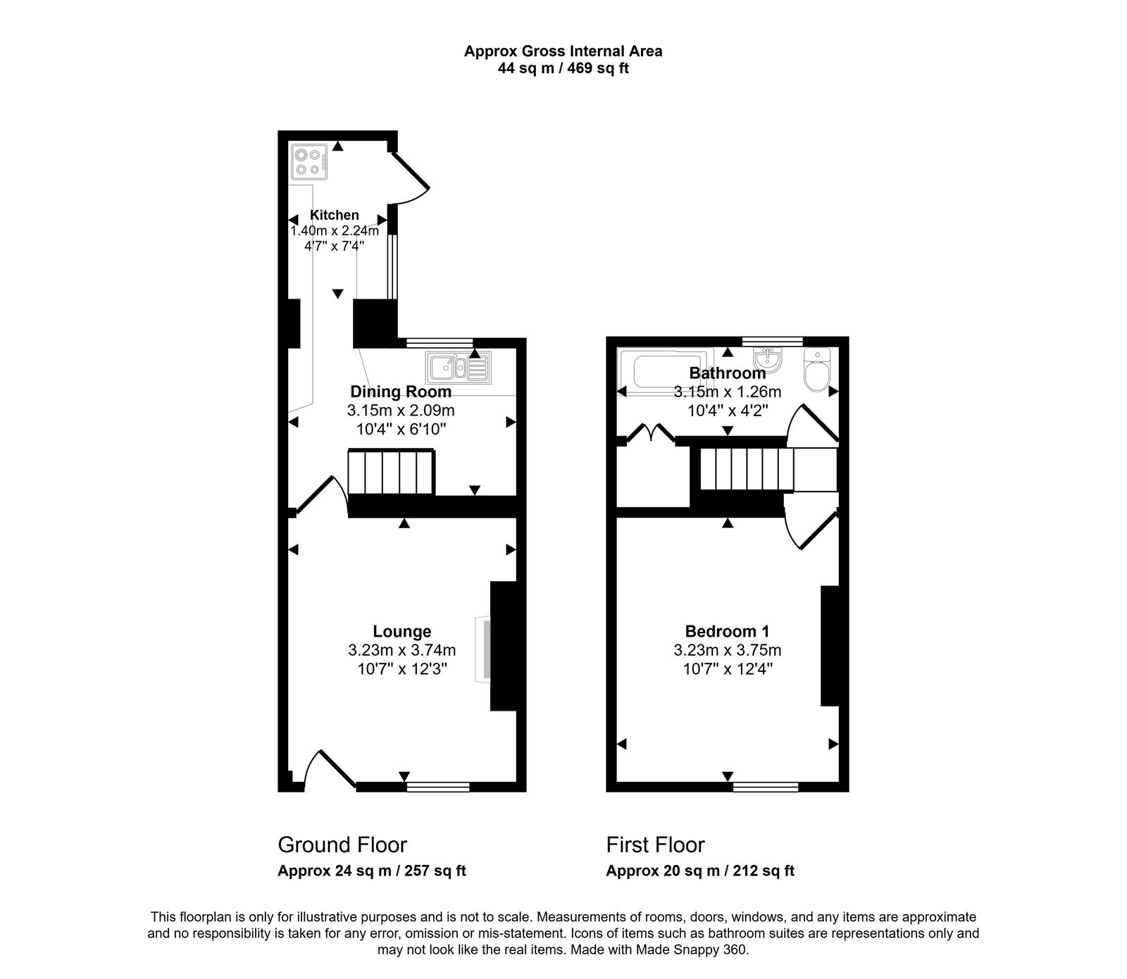 1 bed terraced house for sale in Castle Hill, Denbigh - Property floorplan