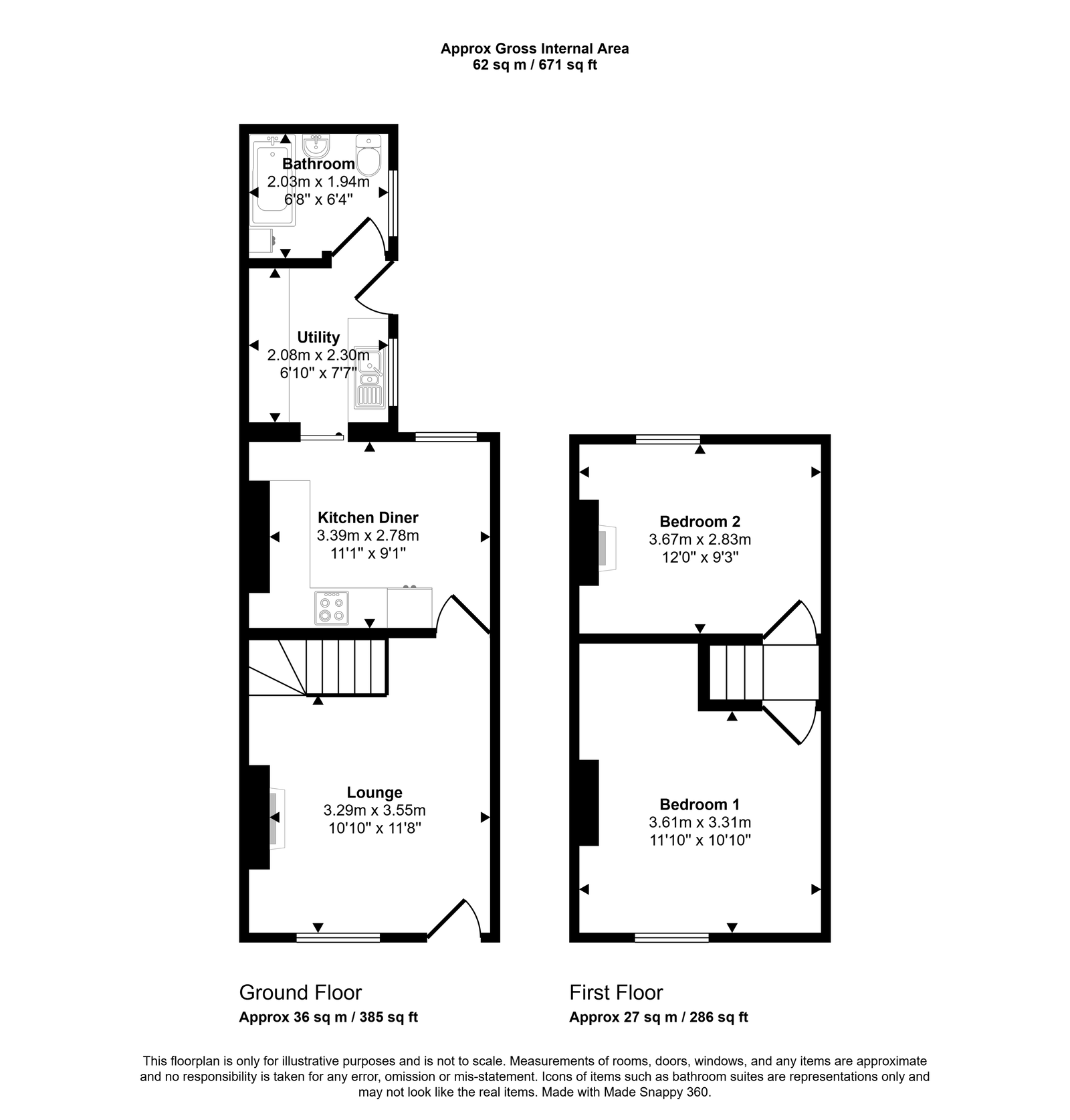 2 bed terraced house for sale in Caradoc Terrace, St. Asaph - Property floorplan