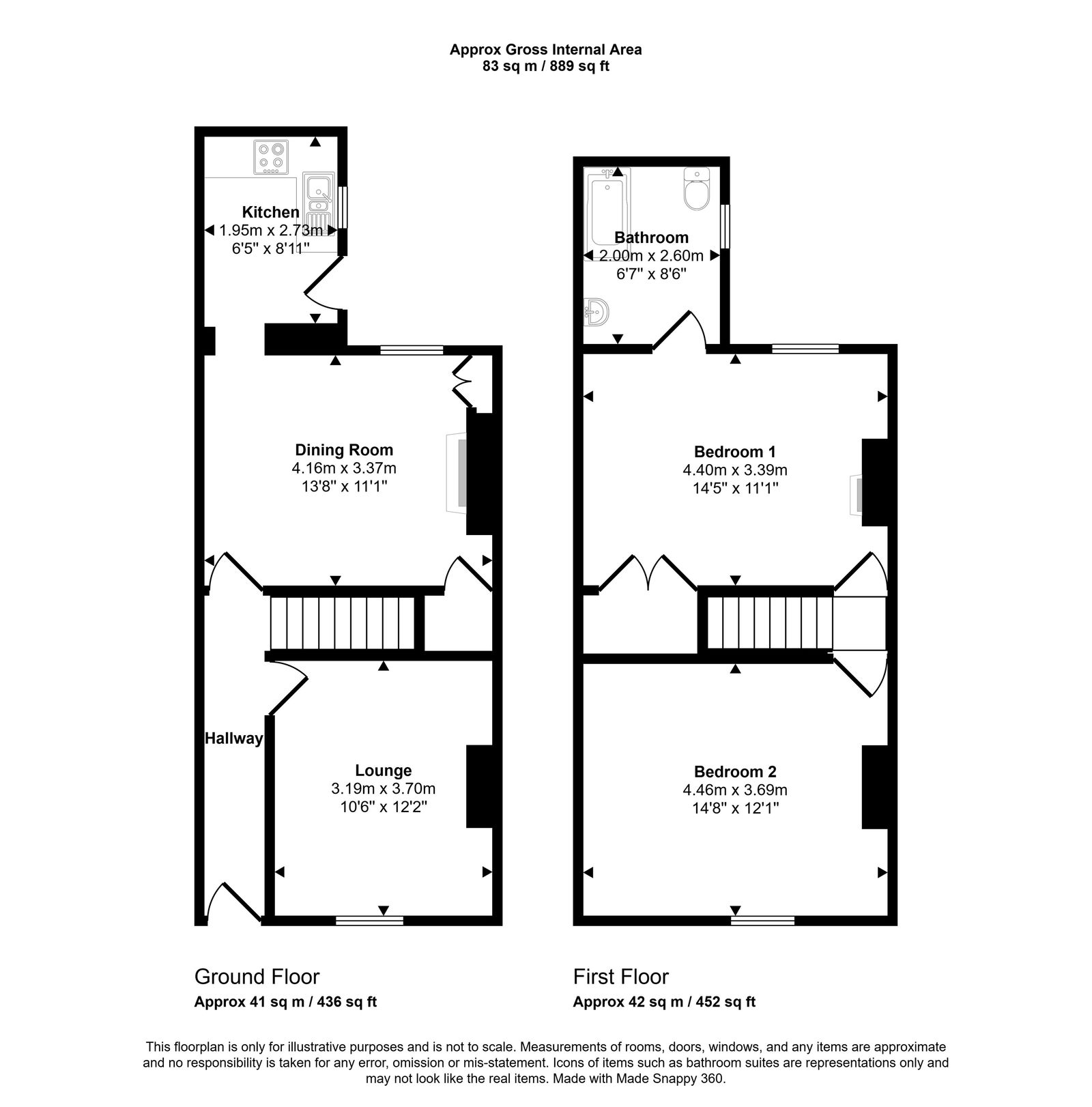 2 bed terraced house for sale in main road, Fynnongroyw - Property floorplan