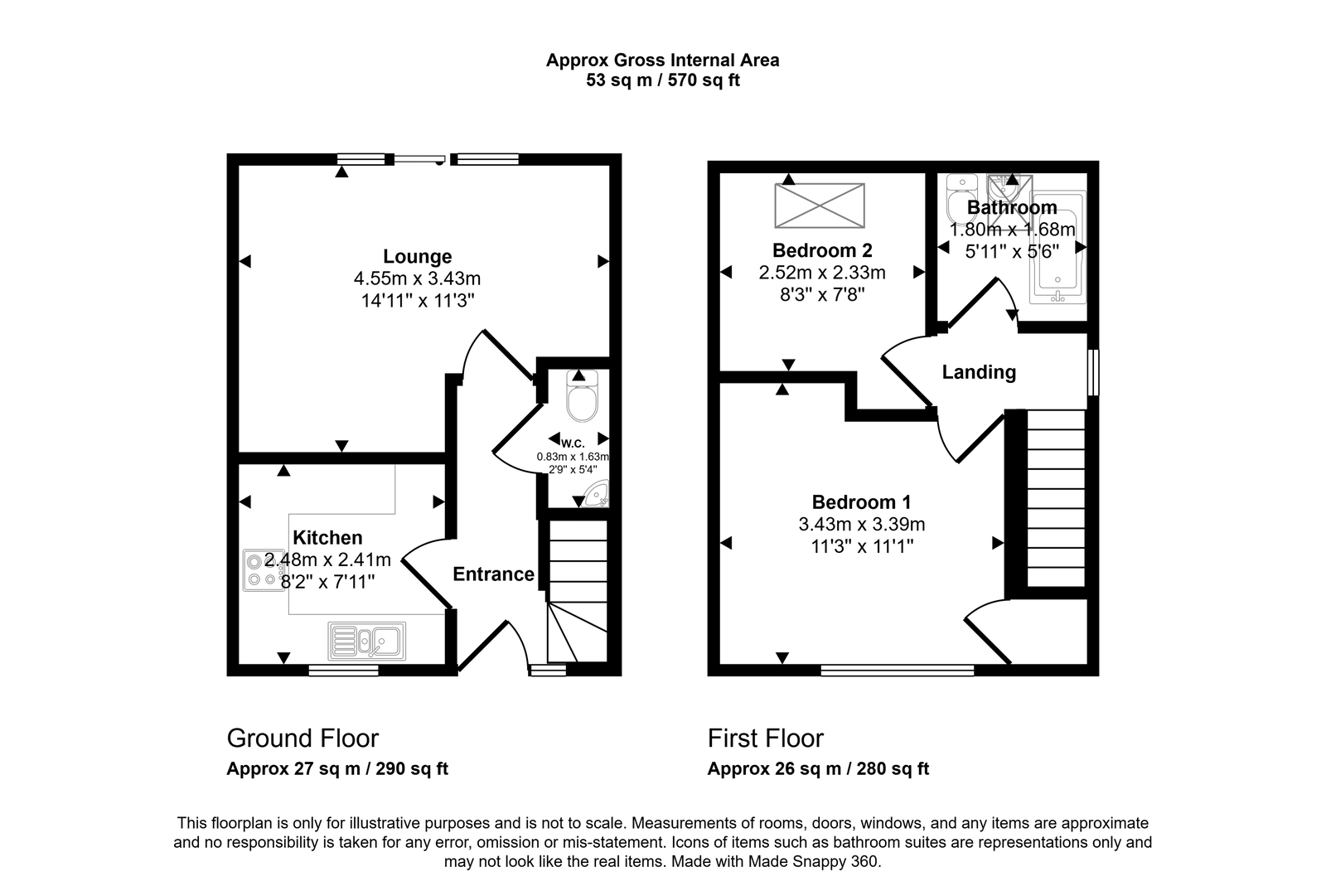 2 bed semi-detached house for sale in Griffiths Court, Rhyl - Property floorplan