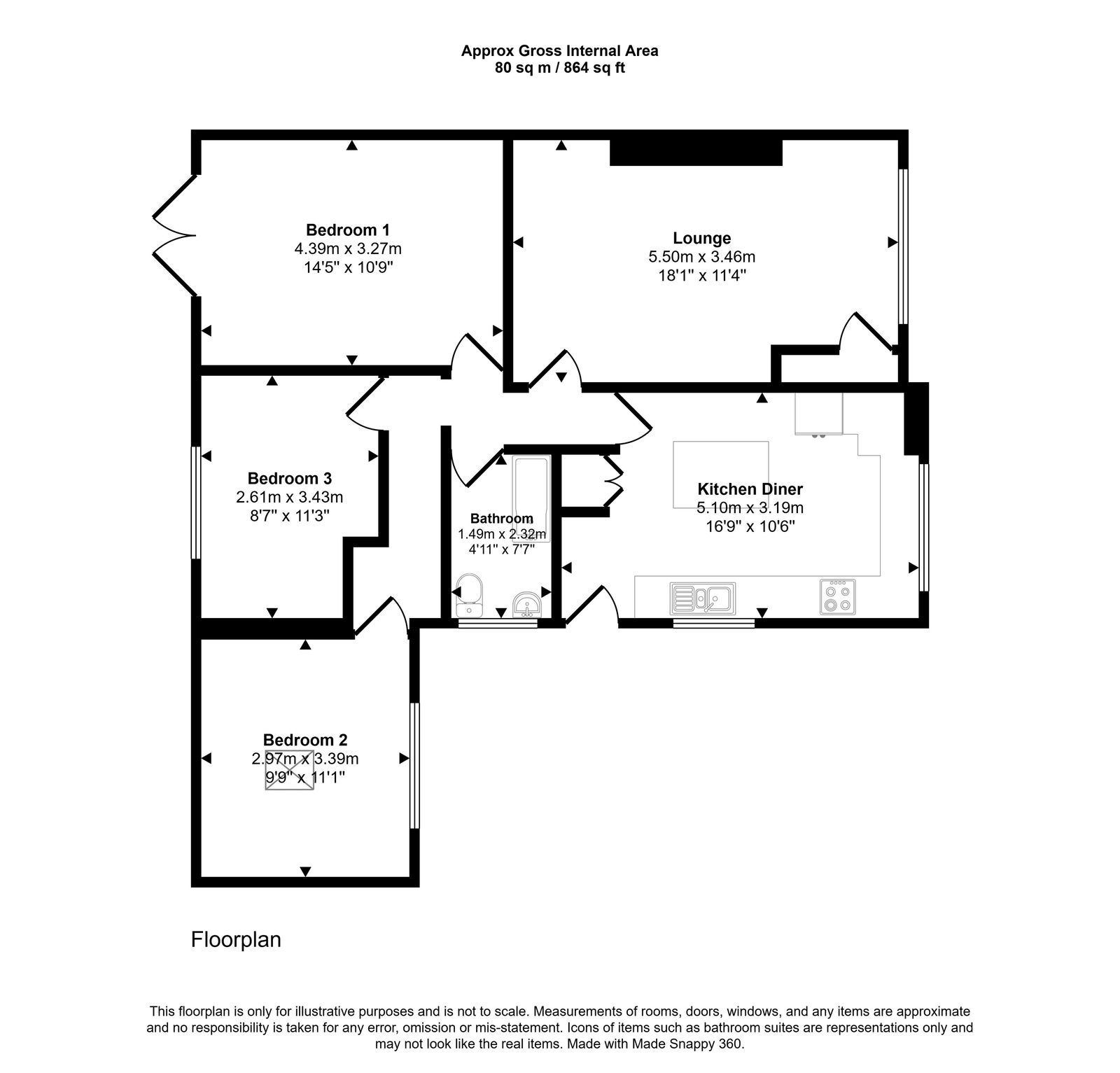 3 bed semi-detached bungalow for sale in Ffordd Anwyl, Rhyl - Property floorplan