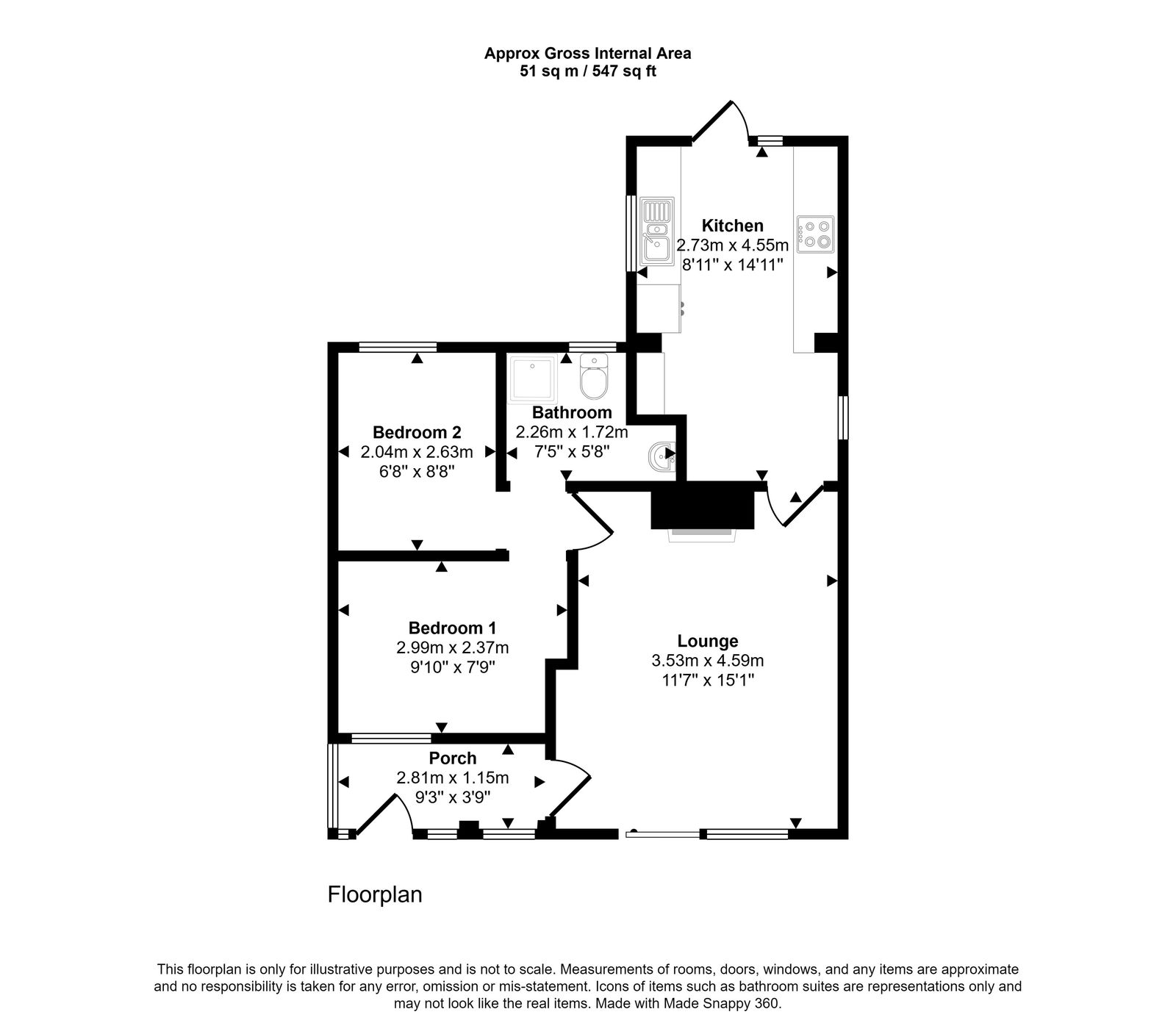 2 bed bungalow for sale in Aled Gardens, Rhyl - Property floorplan