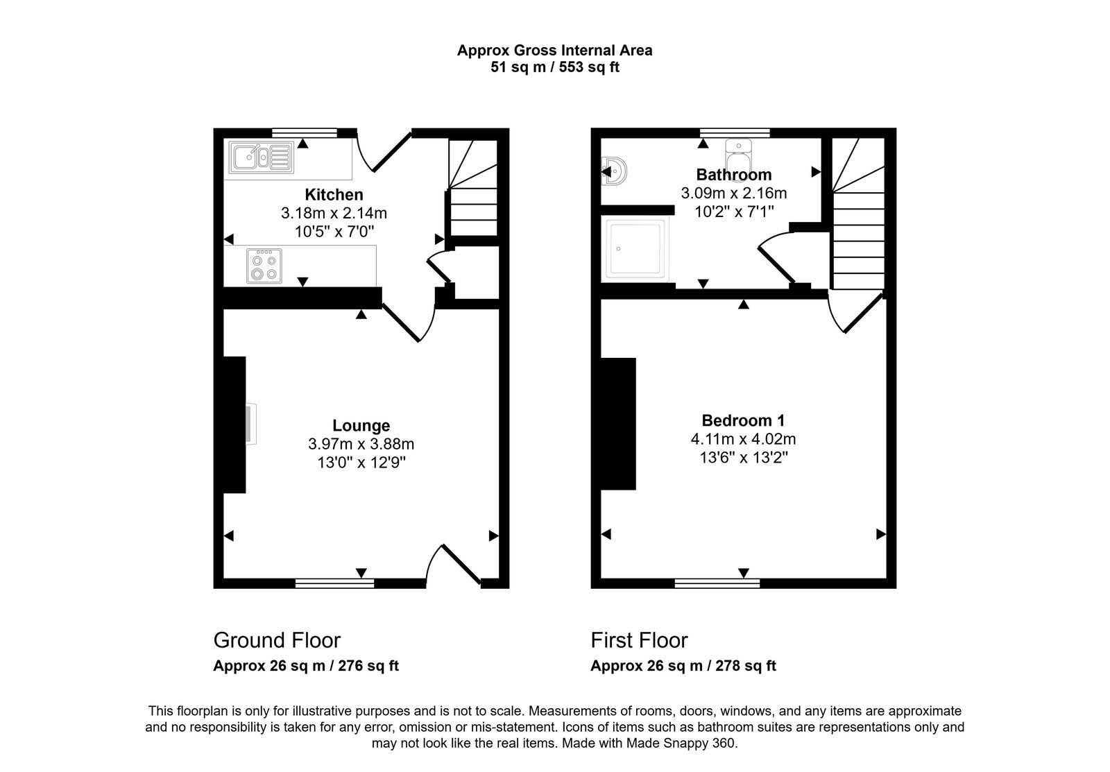 1 bed terraced house for sale in Burgedin Terrace, Rhuddlan - Property floorplan