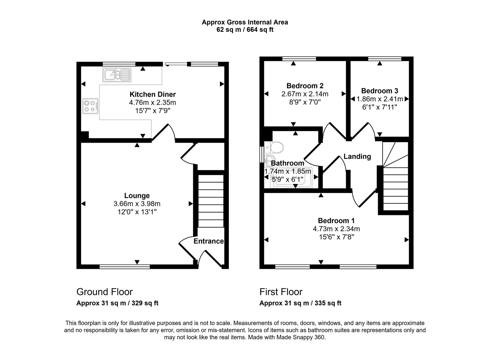 3 bed semi-detached house for sale in Trem Y Ffair, Rhyl - Property floorplan