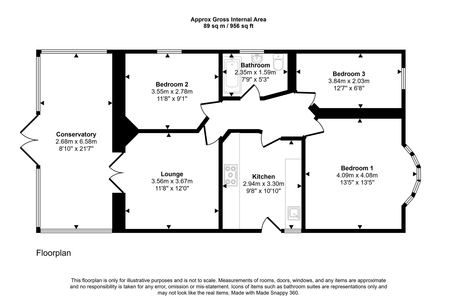 3 bed bungalow for sale in Handsworth Crescent, Rhyl - Property floorplan