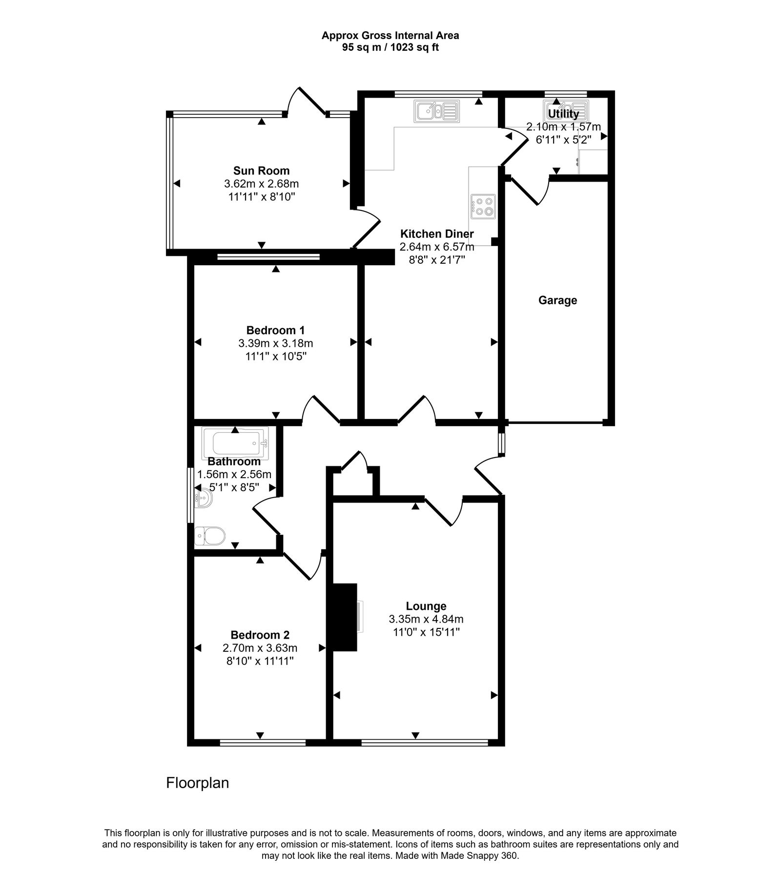 2 bed bungalow for sale in Rhodfa Gop, Trelawnyd - Property floorplan