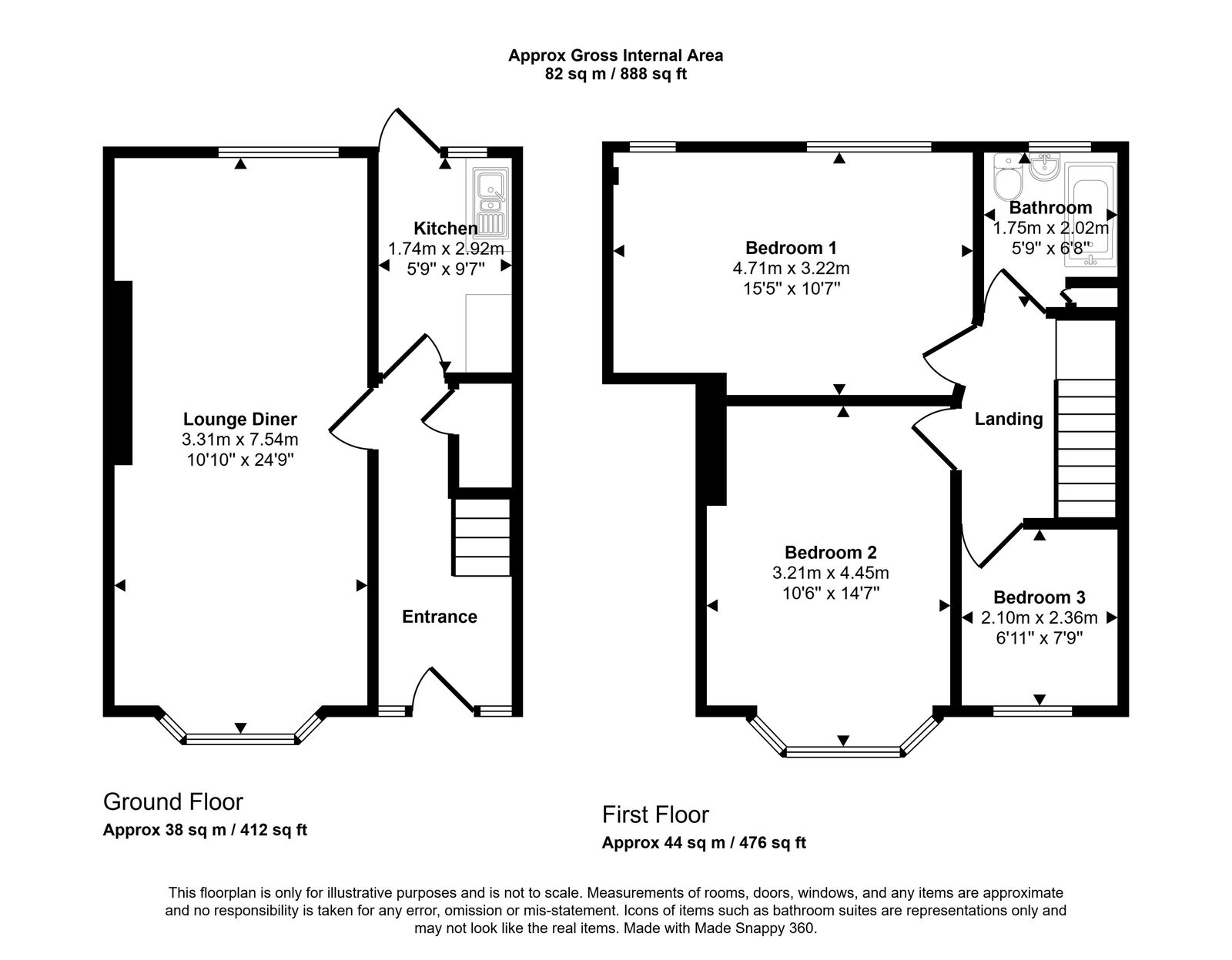 3 bed terraced house for sale in Brookdale Road, Rhyl - Property floorplan