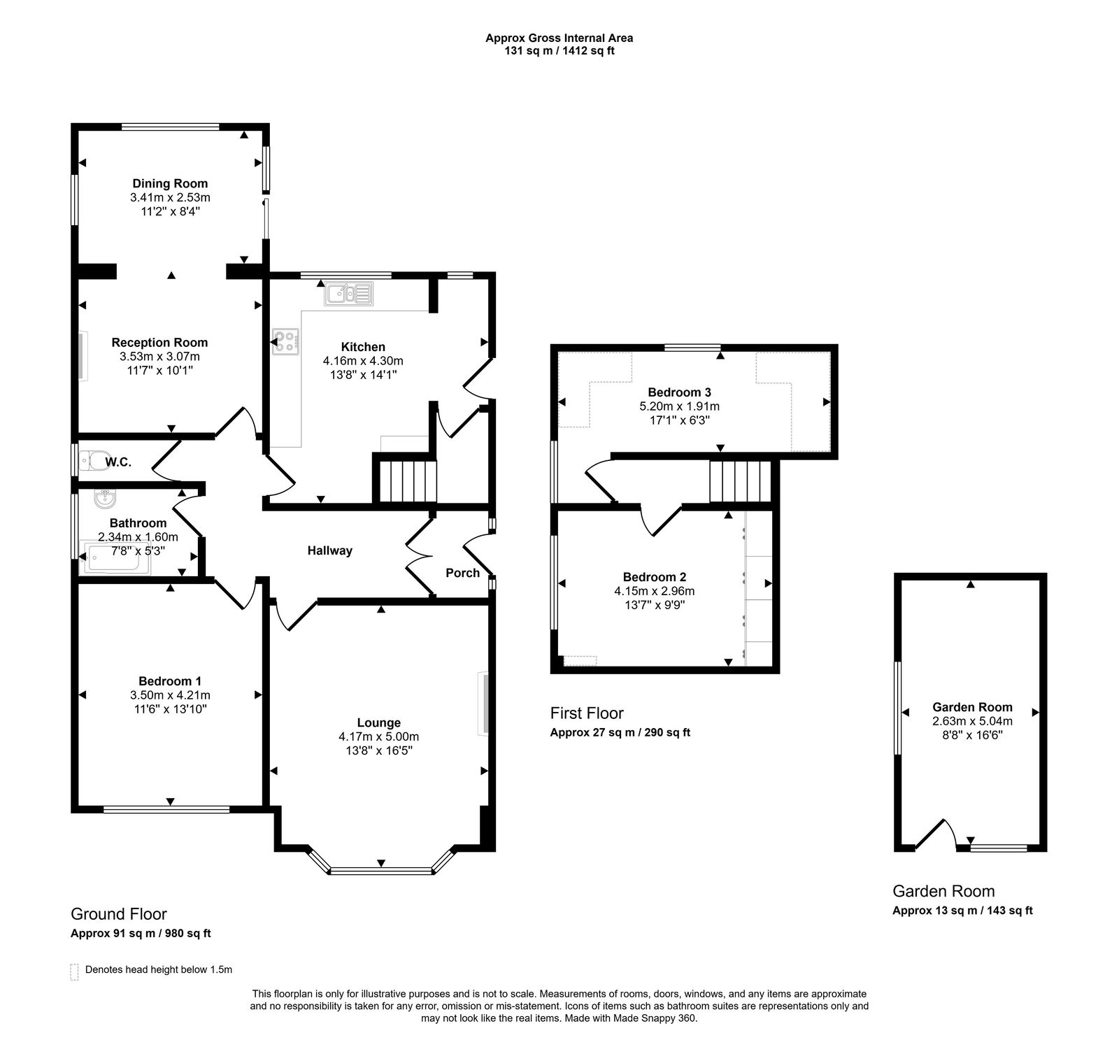 3 bed bungalow for sale in Conway Crescent, Llandudno - Property floorplan