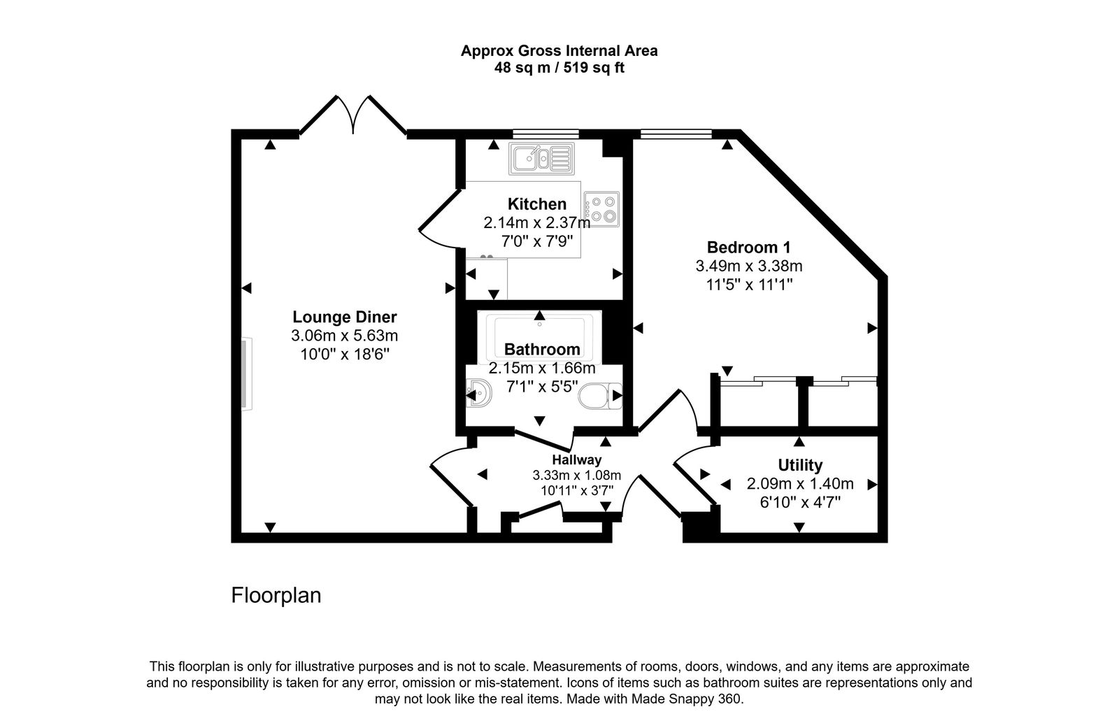 1 bed ground floor flat for sale in Sandy Lane, Prestatyn - Property floorplan