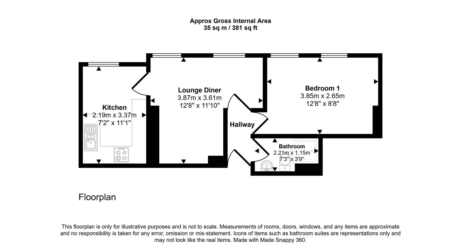 1 bed flat for sale in Kinmel Street, Rhyl - Property floorplan