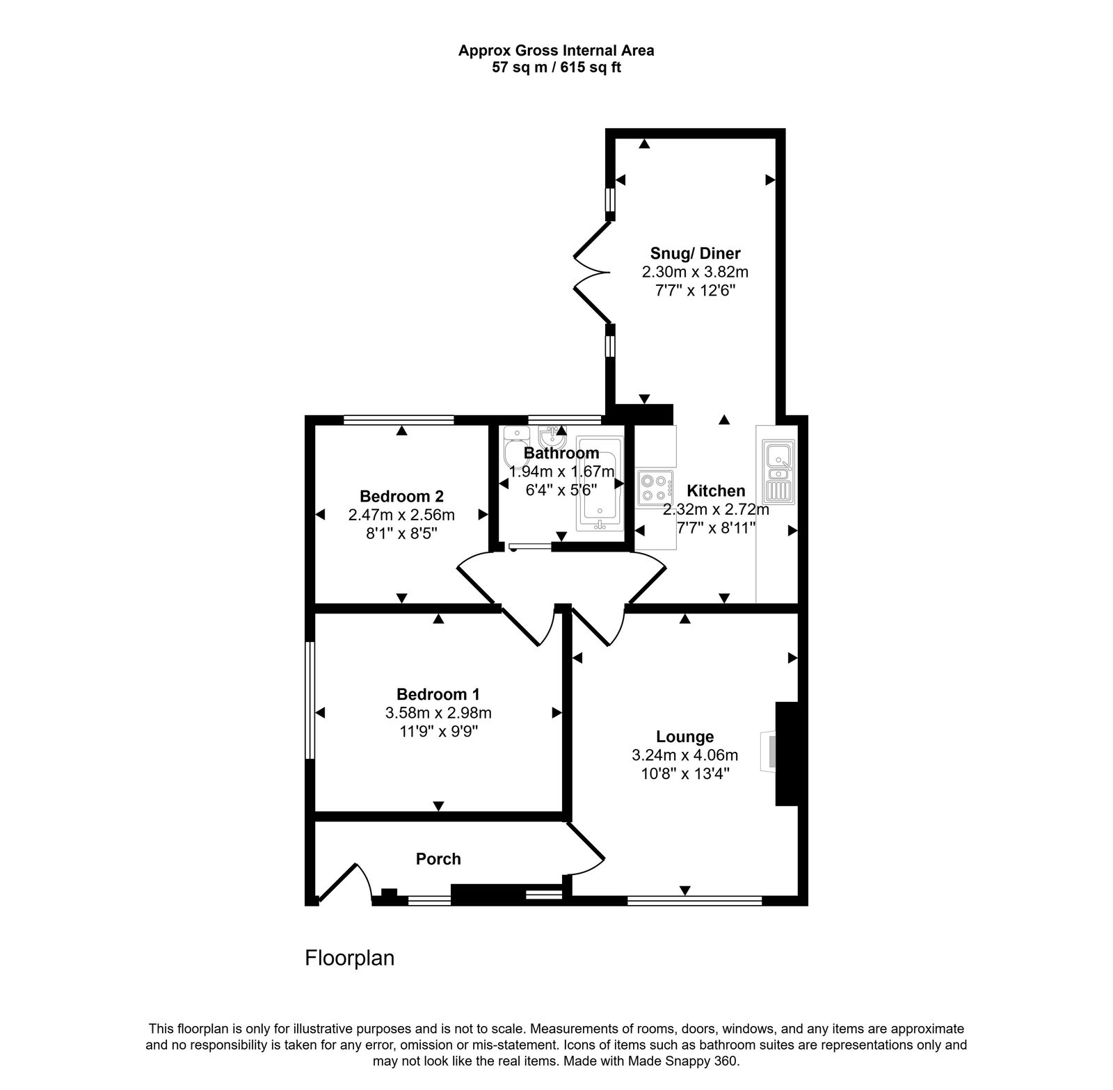 2 bed semi-detached house for sale in Marion Road, Prestatyn - Property floorplan
