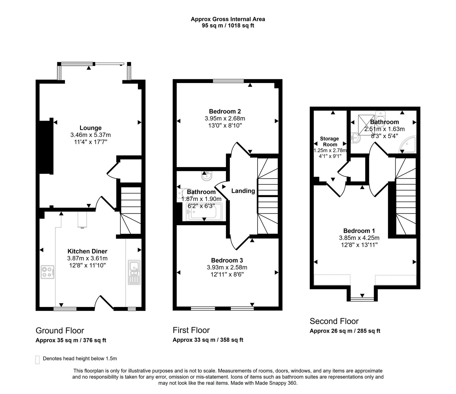 3 bed town house for sale in Ffordd Idwal, Prestatyn - Property floorplan