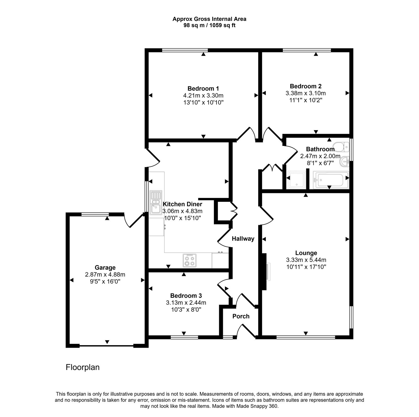 3 bed bungalow for sale in Cherry Tree Walk, Rhyl - Property floorplan
