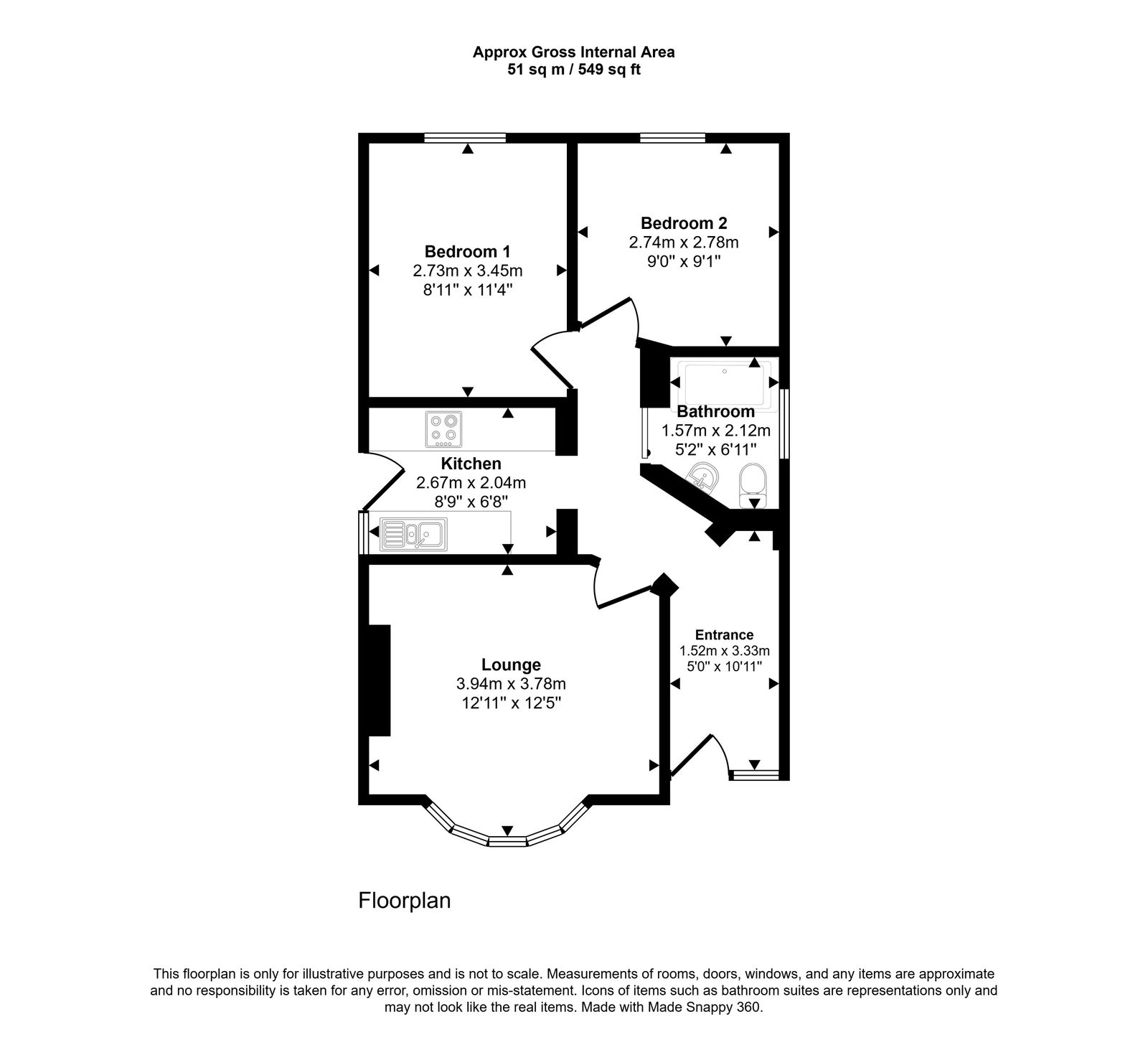 2 bed bungalow for sale in Handsworth Crescent, Rhyl - Property floorplan