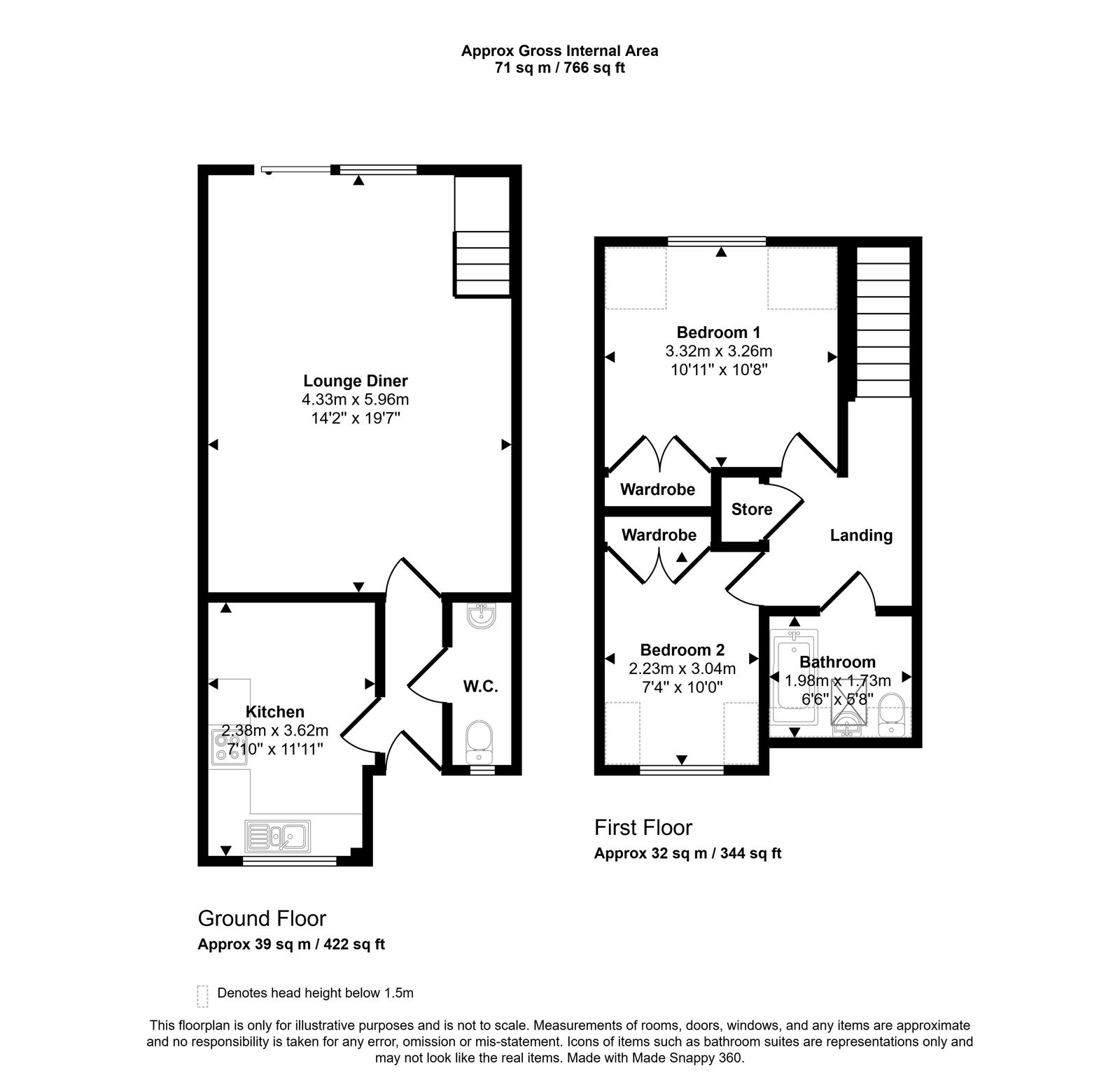 2 bed terraced house for sale in Sarn Road, Trelogan - Property floorplan