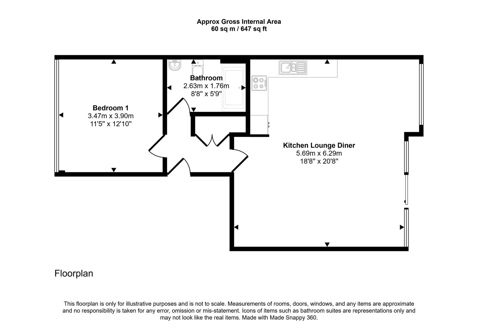 1 bed apartment for sale in Glendower Court, Rhyl - Property floorplan