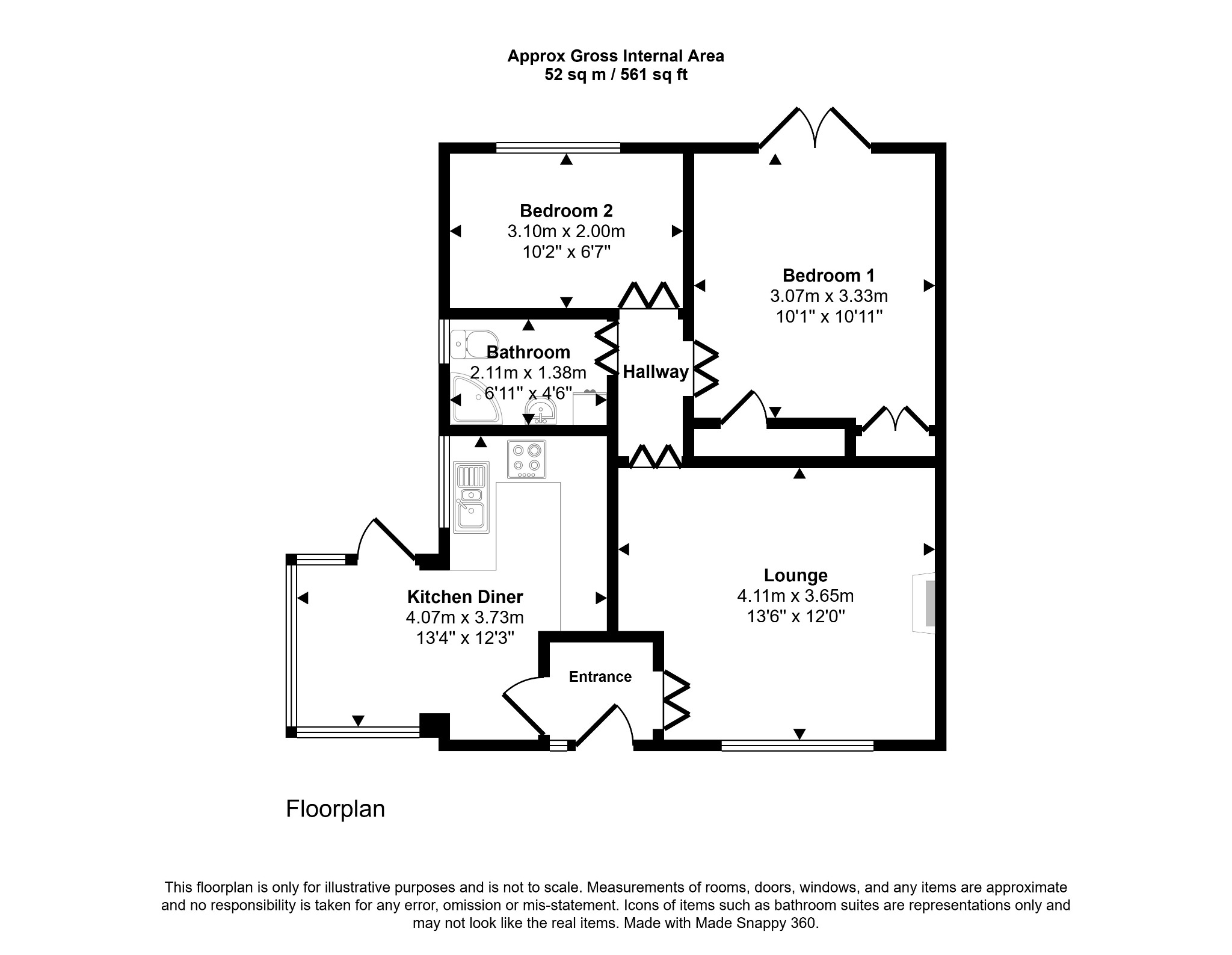 2 bed semi-detached bungalow for sale in Penley Avenue, Prestatyn - Property floorplan