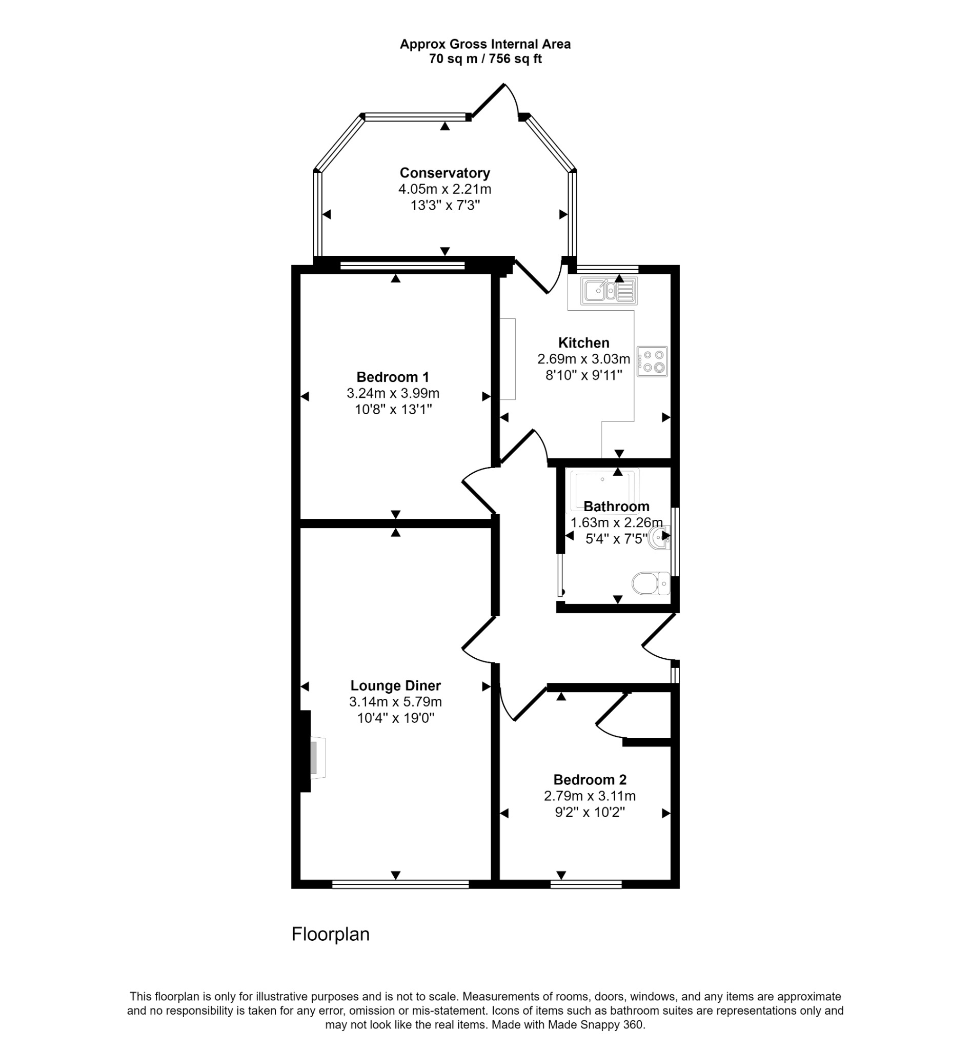 2 bed semi-detached bungalow for sale in Trem Cinmel - Property floorplan