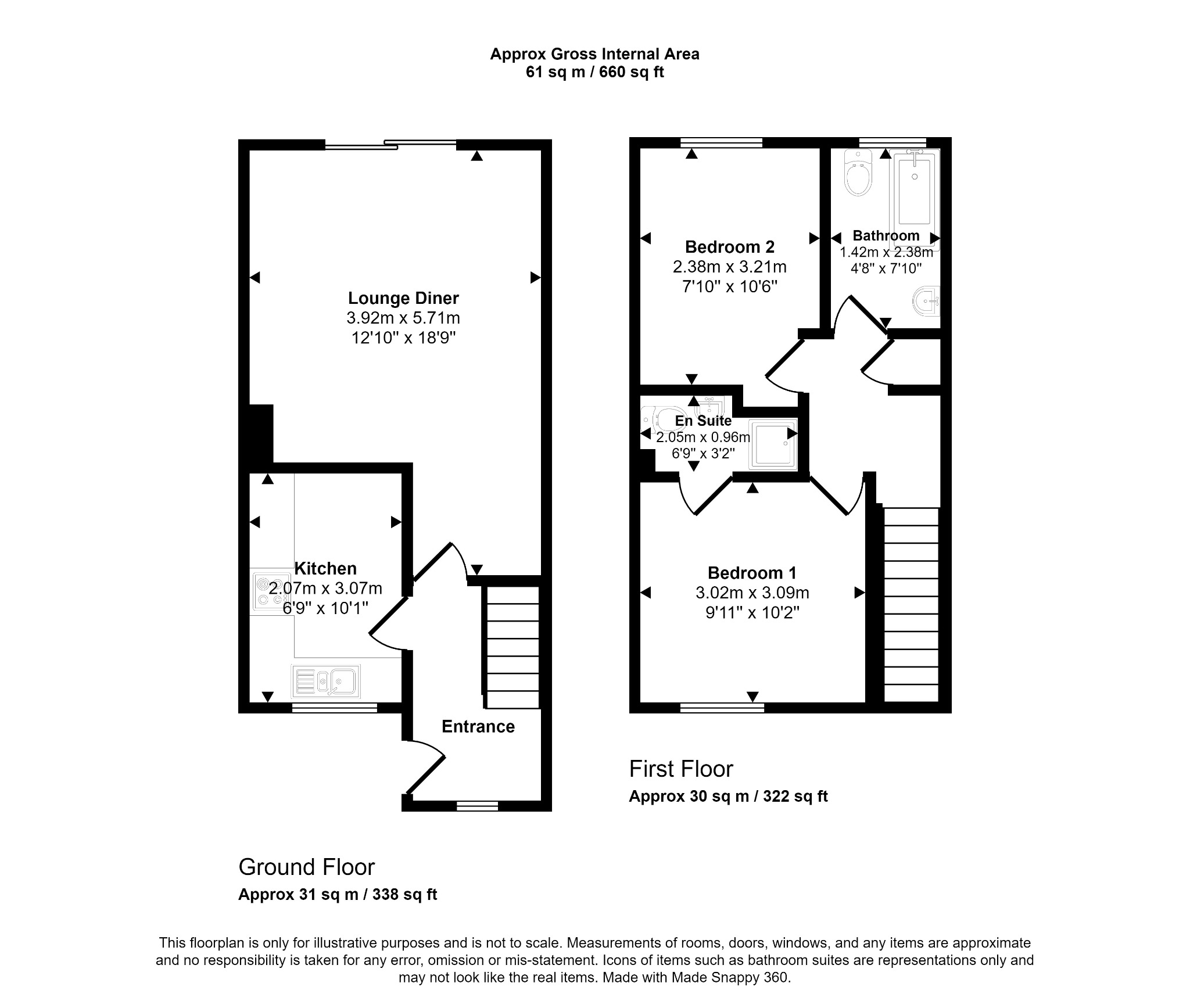 2 bed terraced house for sale in Lon Delyn, Prestatyn - Property floorplan