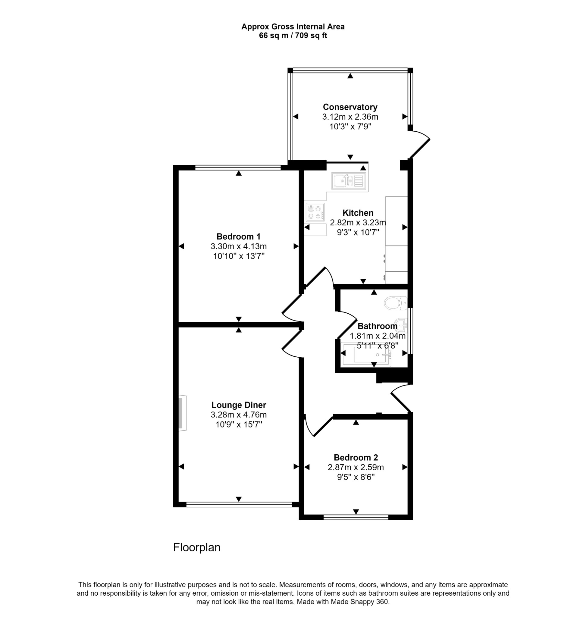 2 bed detached bungalow for sale in The Meadows, Prestatyn - Property floorplan