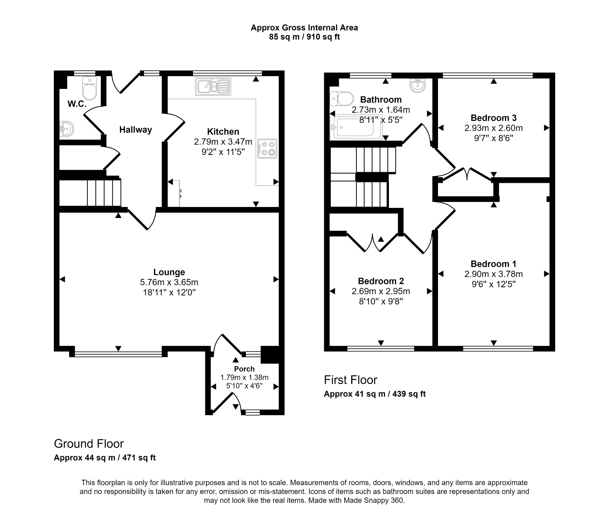 3 bed end of terrace house for sale in Bryn Court, Prestatyn - Property floorplan