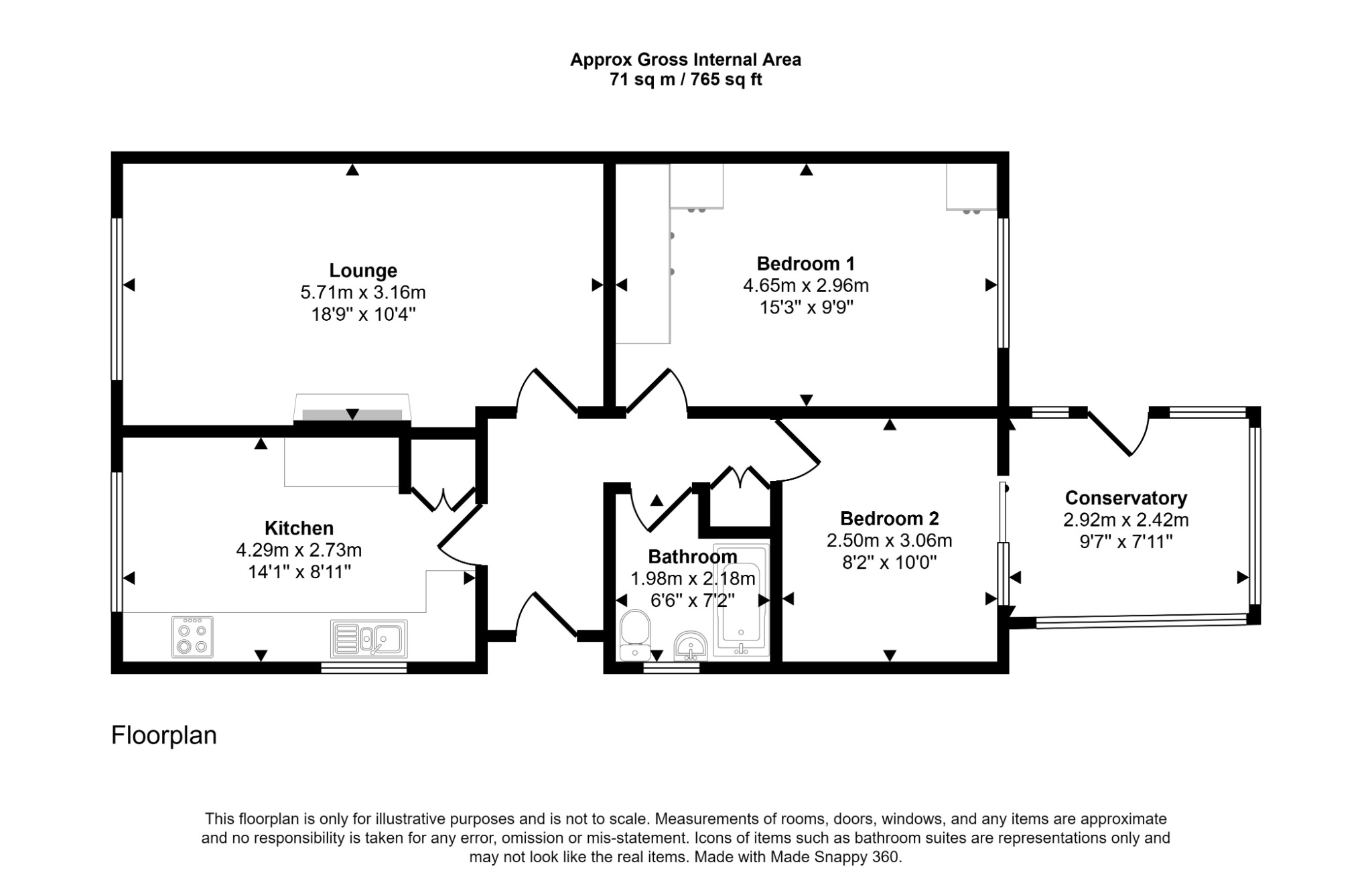 2 bed bungalow for sale in Cedar Avenue, Rhyl - Property floorplan