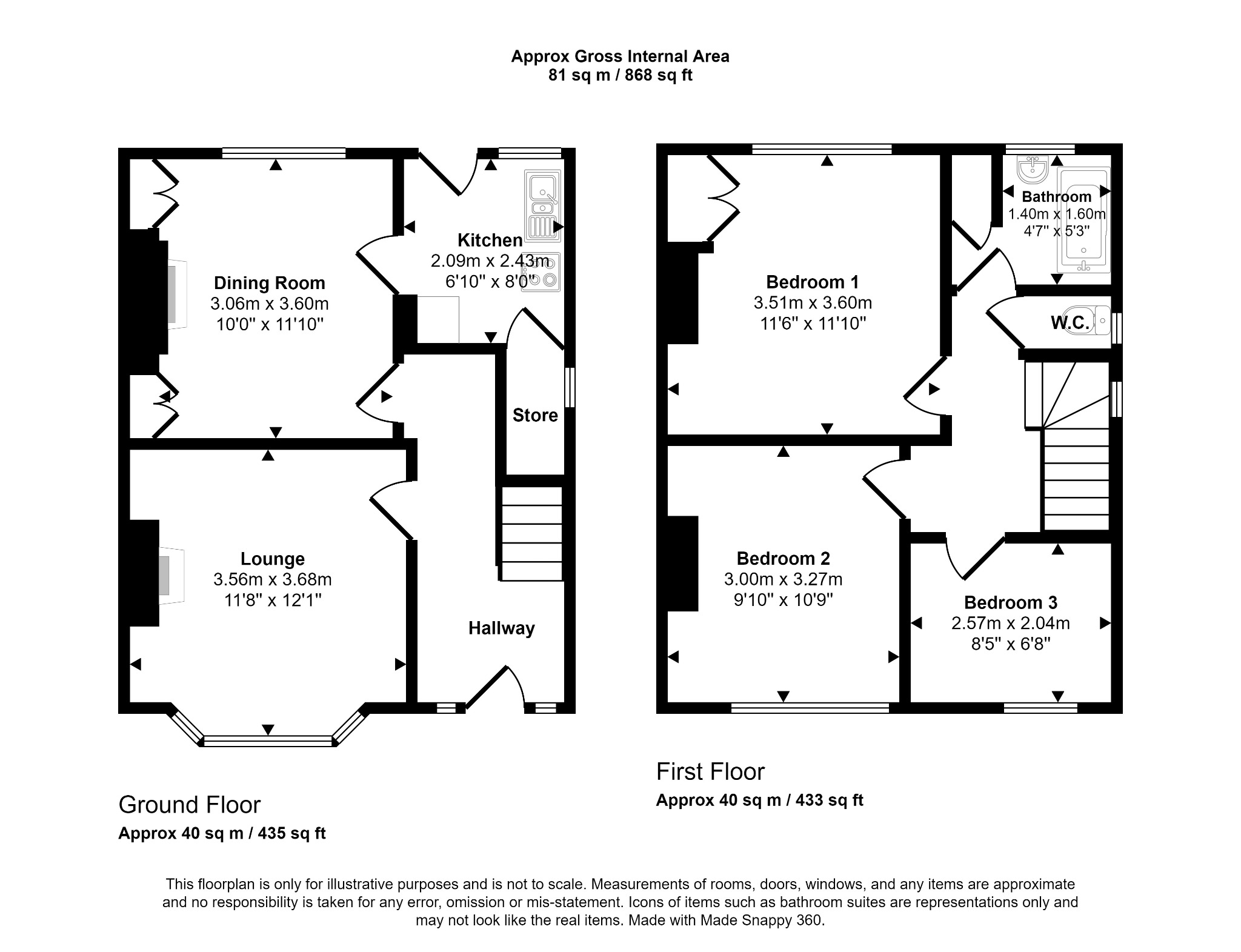 3 bed semi-detached house for sale in Ellis Avenue, Rhyl - Property floorplan