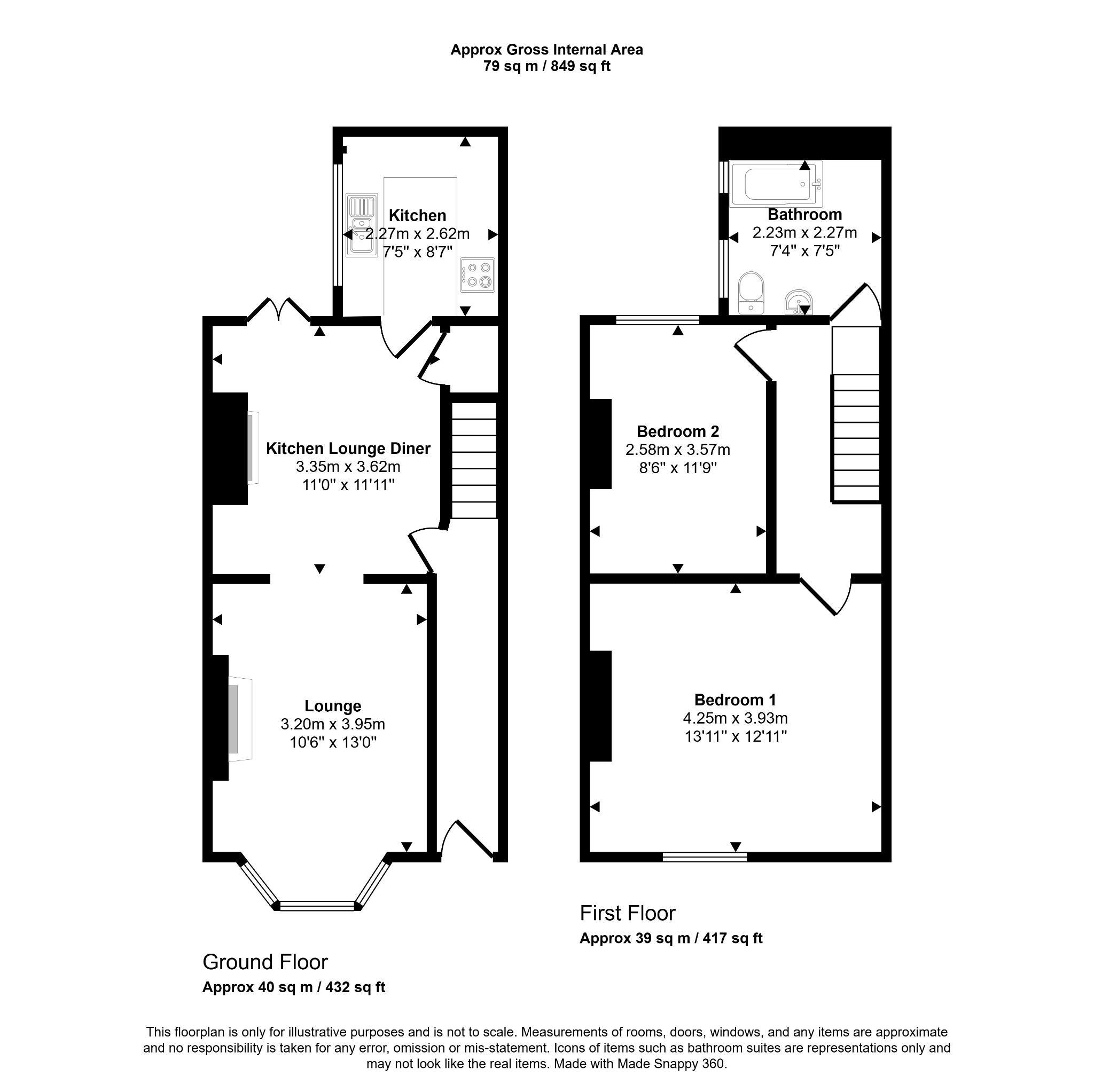 2 bed terraced house for sale in Hafod Road, Prestatyn - Property floorplan