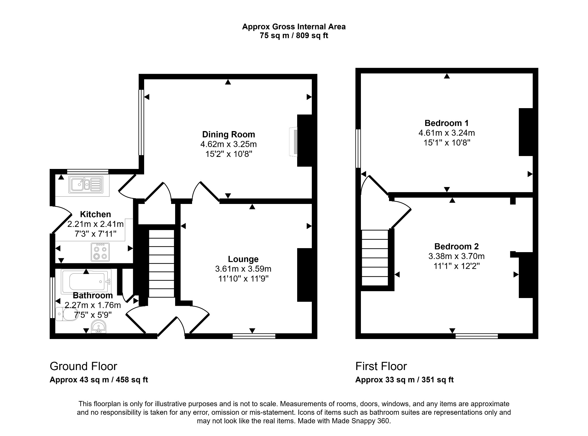 2 bed semi-detached house for sale in Church Walks, Prestatyn - Property floorplan