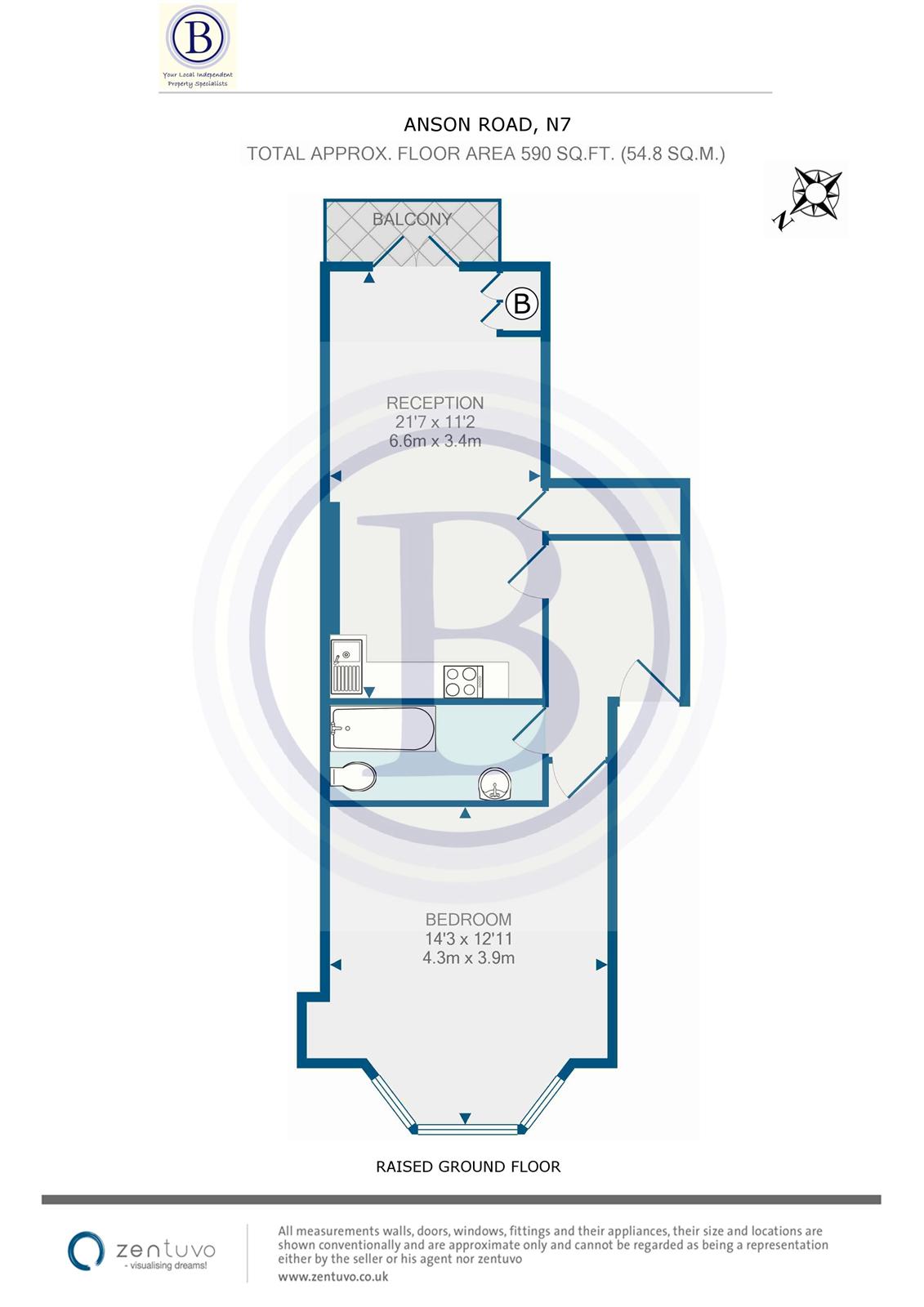 1 bed flat to rent in Anson Road - Property Floorplan