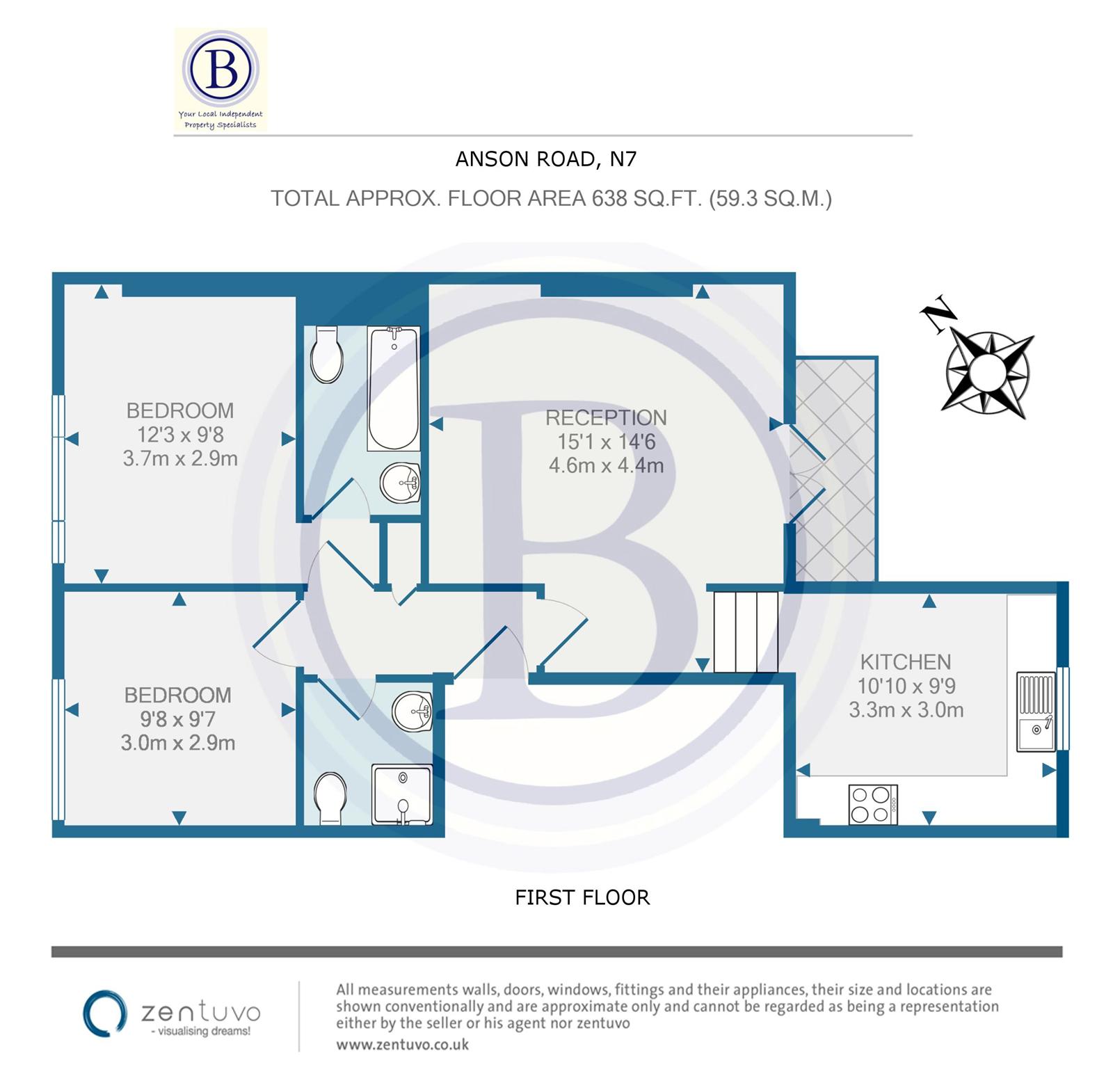 2 bed flat to rent in Anson Road - Property Floorplan