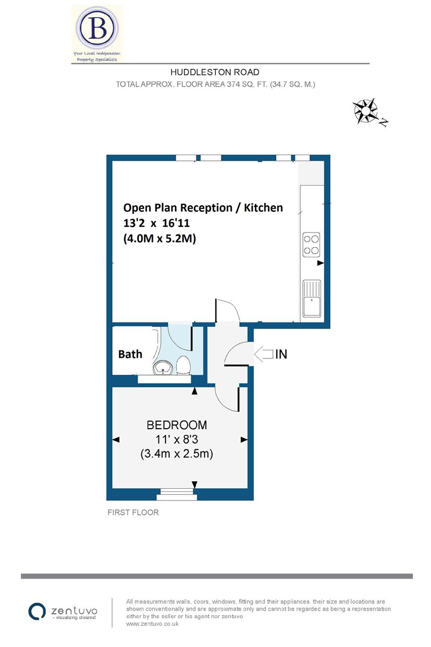 1 bed flat to rent in Huddleston Road - Property Floorplan