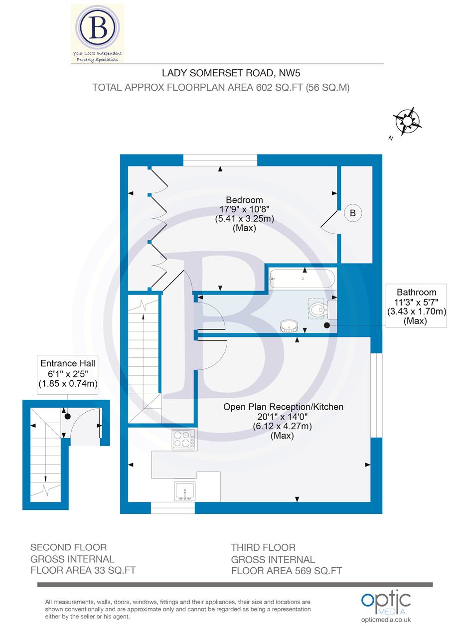 1 bed flat for sale in Lady Somerset Road - Property Floorplan