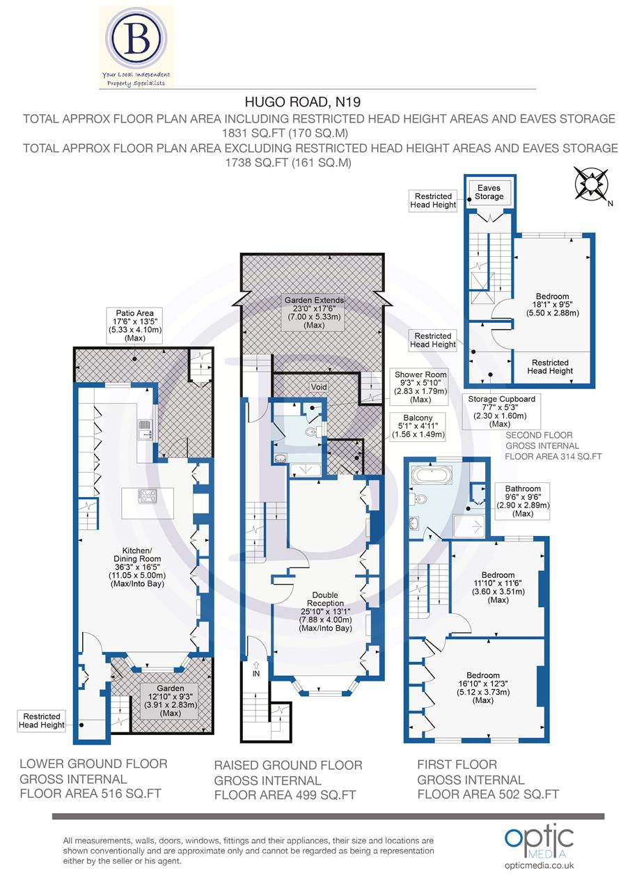 4 bed terraced house for sale in Hugo Road - Property Floorplan