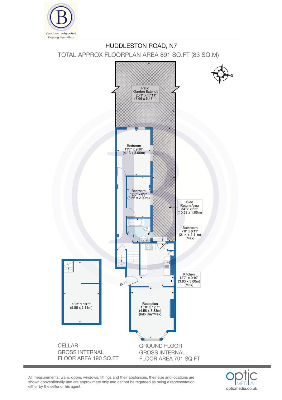 2 bed flat for sale in Huddleston Road - Property Floorplan