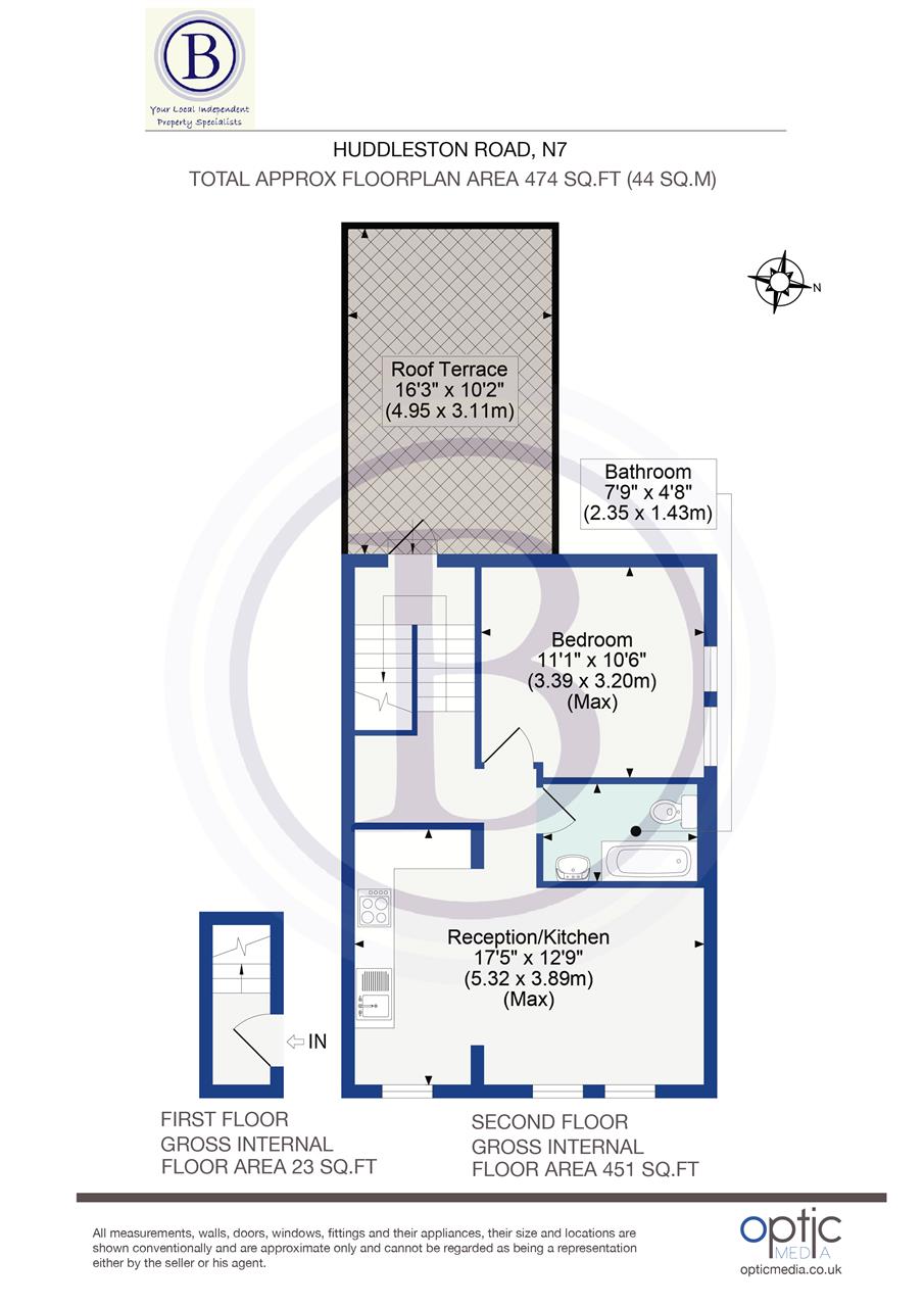1 bed flat for sale in Huddleston Road - Property Floorplan