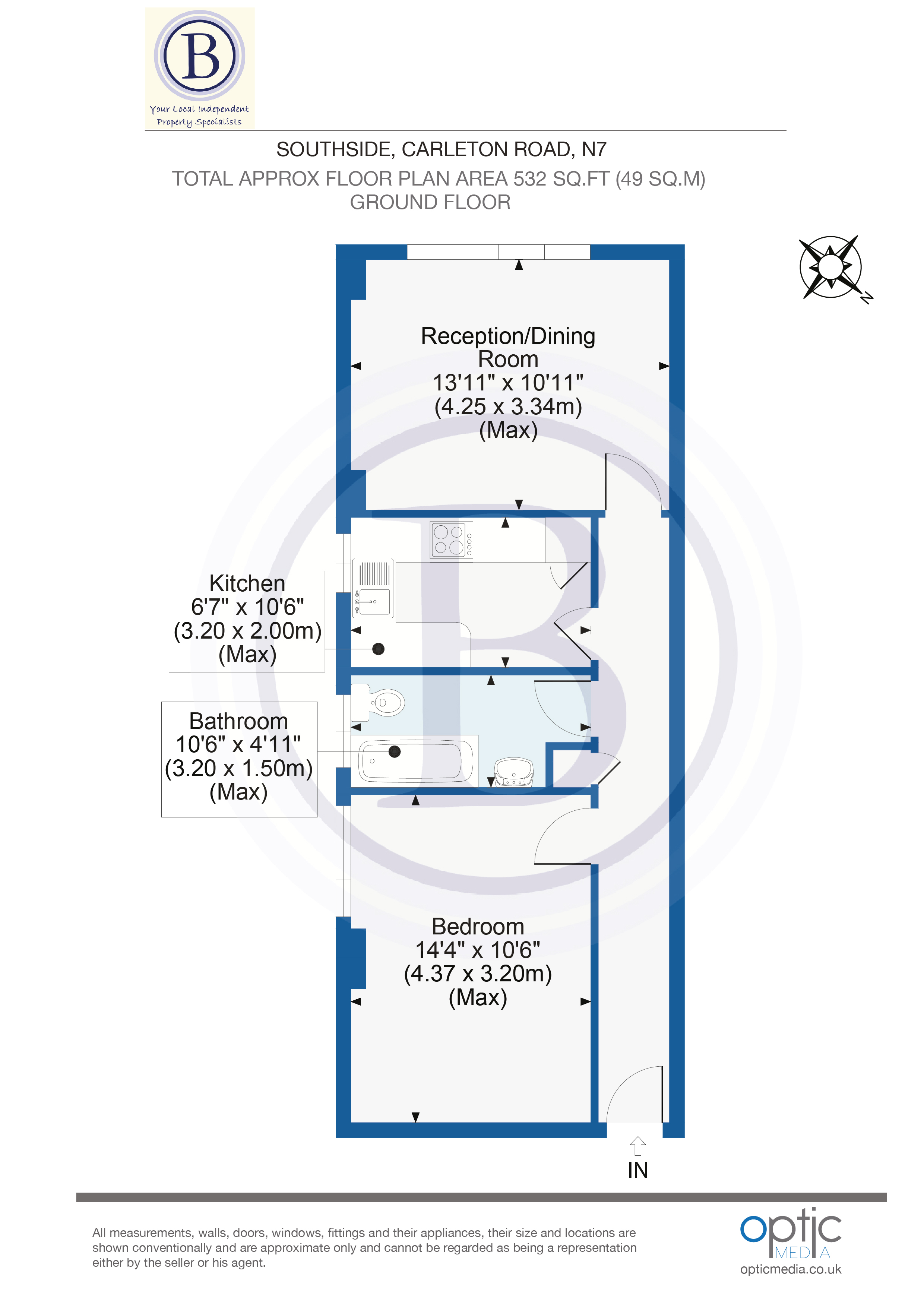 1 bed flat for sale in Carleton Road - Property Floorplan