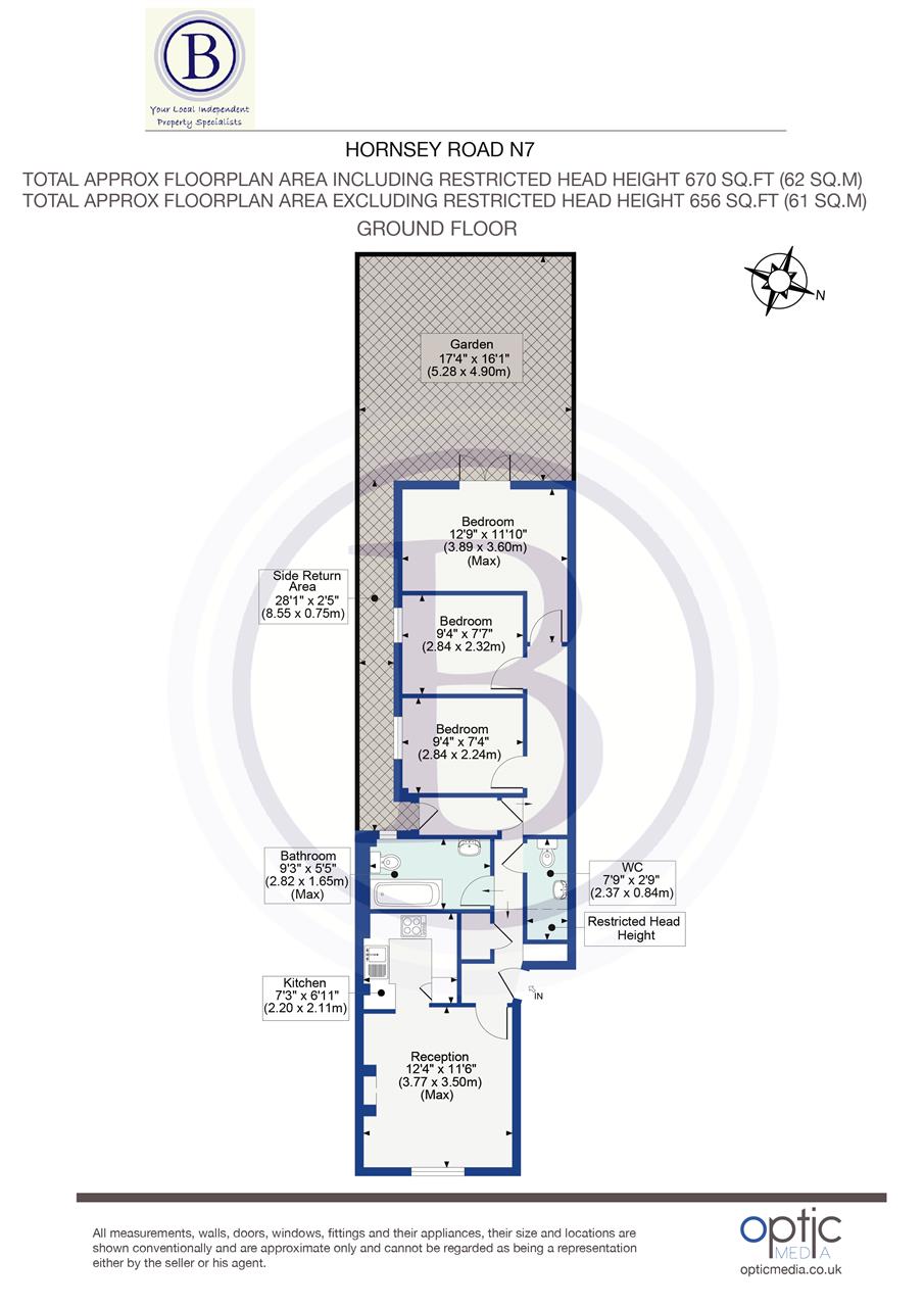 3 bed flat for sale in Hornsey Road - Property Floorplan