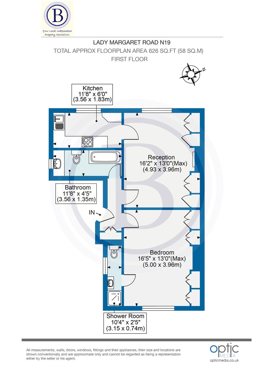 1 bed flat for sale in Lady Margaret Road - Property Floorplan