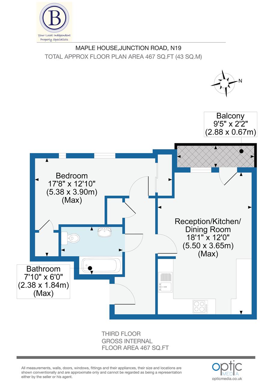 1 bed flat for sale in Junction Road - Property Floorplan