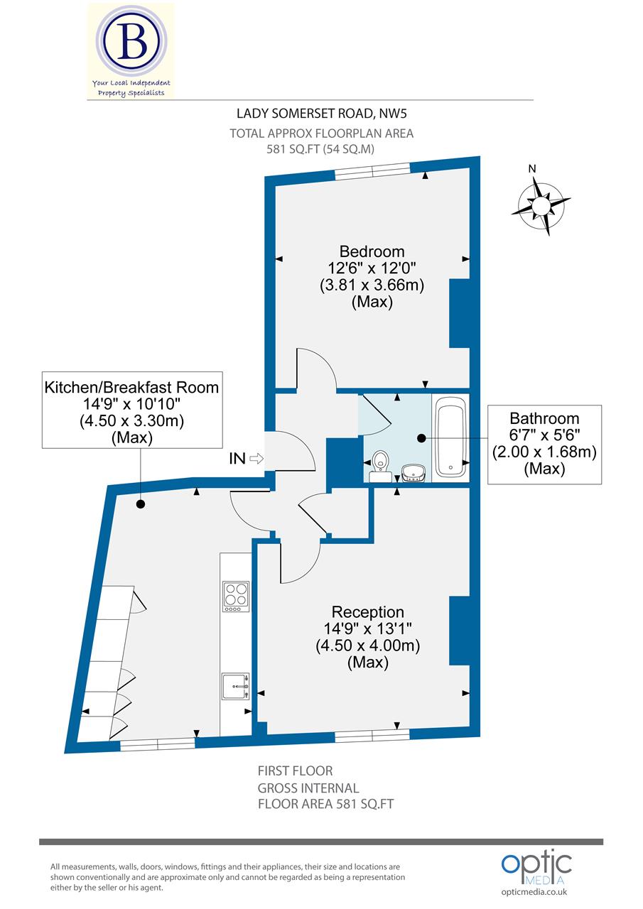 1 bed flat for sale in Lady Somerset Road - Property Floorplan