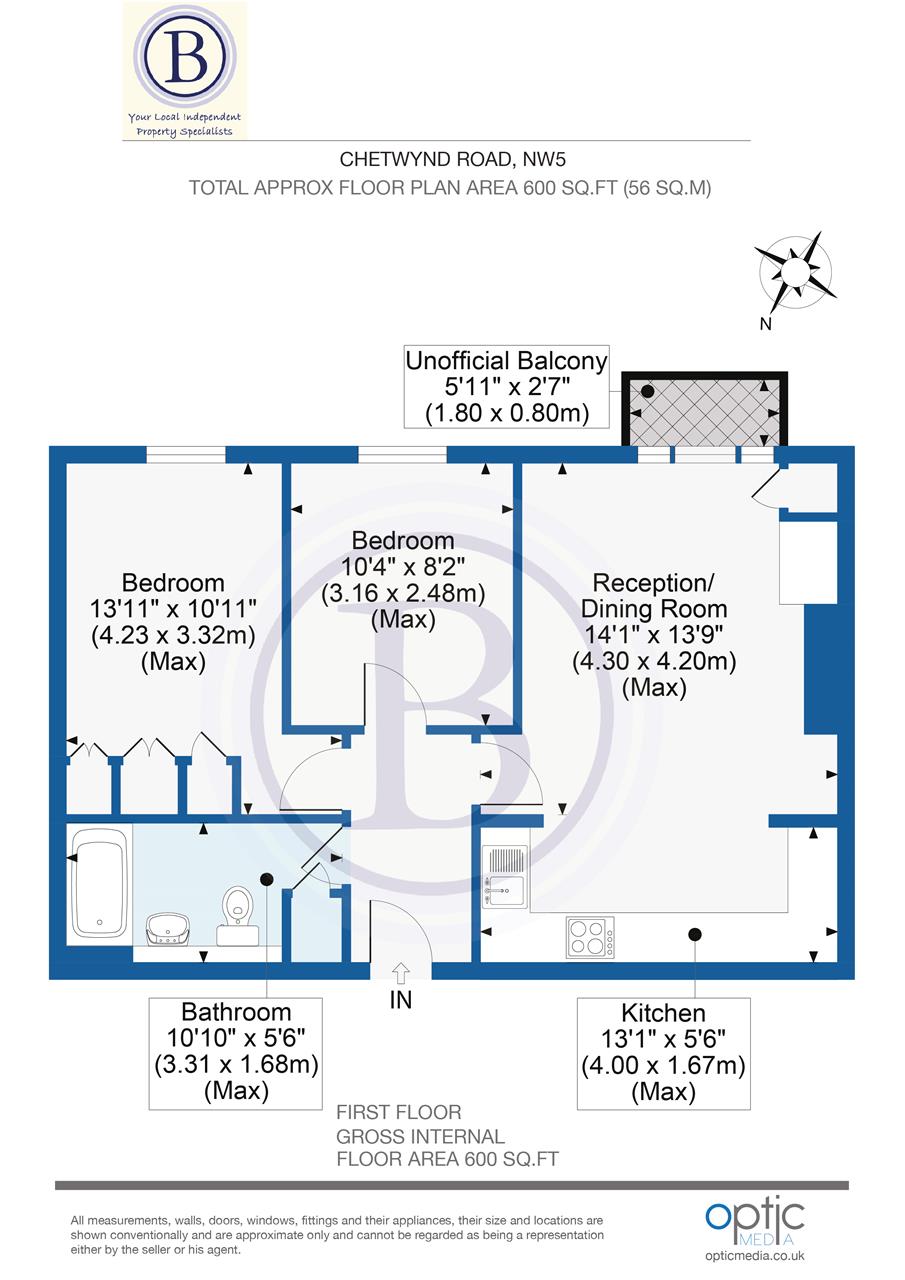 2 bed flat for sale in Chetwynd Road - Property Floorplan