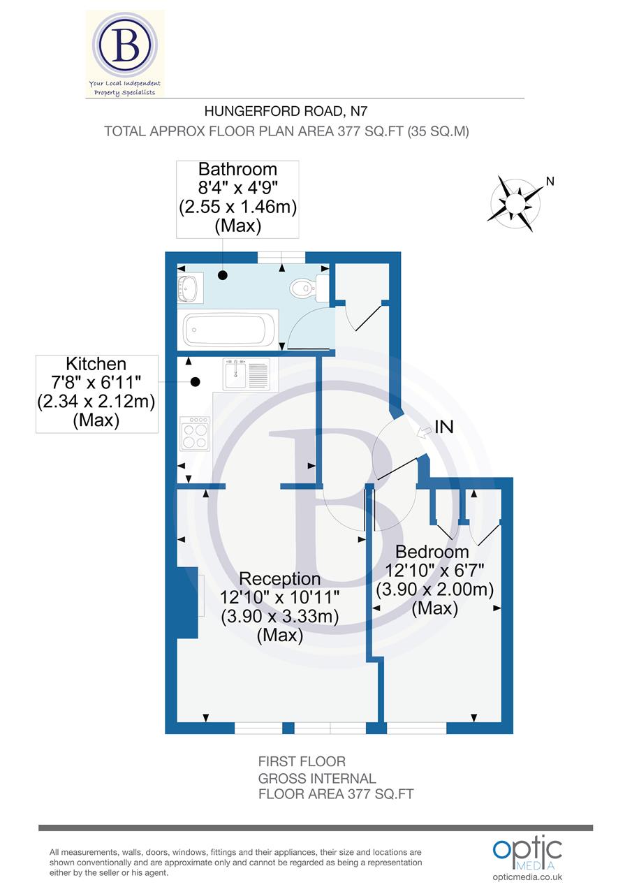1 bed flat to rent in Hungerford Road - Property Floorplan
