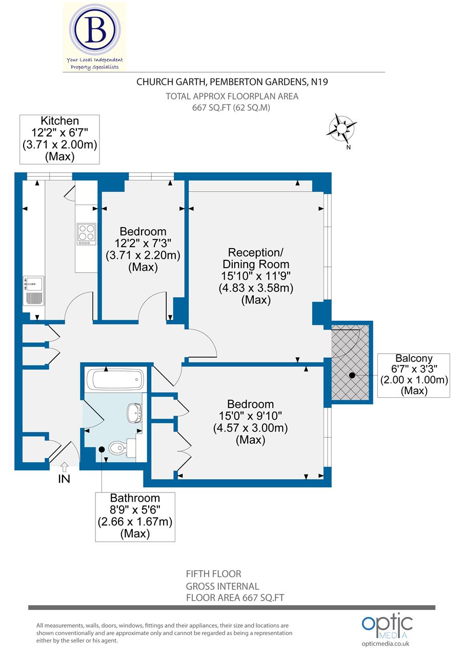 2 bed flat for sale in Pemberton Gardens - Property Floorplan